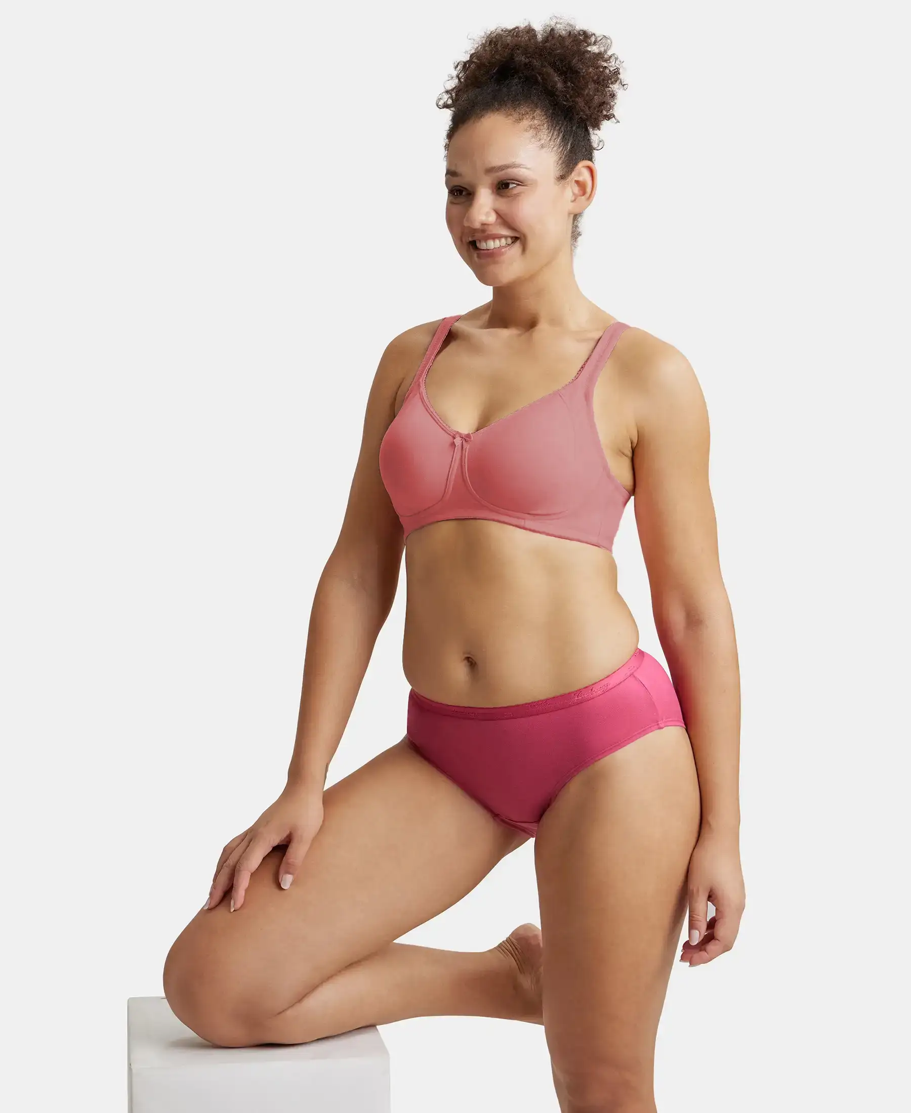 Wirefree Non Padded Super Combed Cotton Elastane Stretch Full Coverage Plus Size Bra Plush Lining Cup - Heather Rose - Image 5