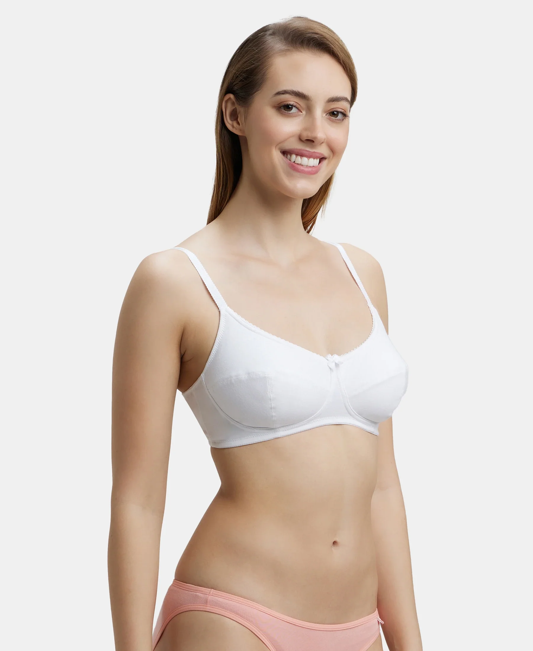 Wirefree Non Padded Super Combed Cotton Elastane Stretch Full Coverage Everyday Bra with Soft Adjustable Straps - White - Image 2