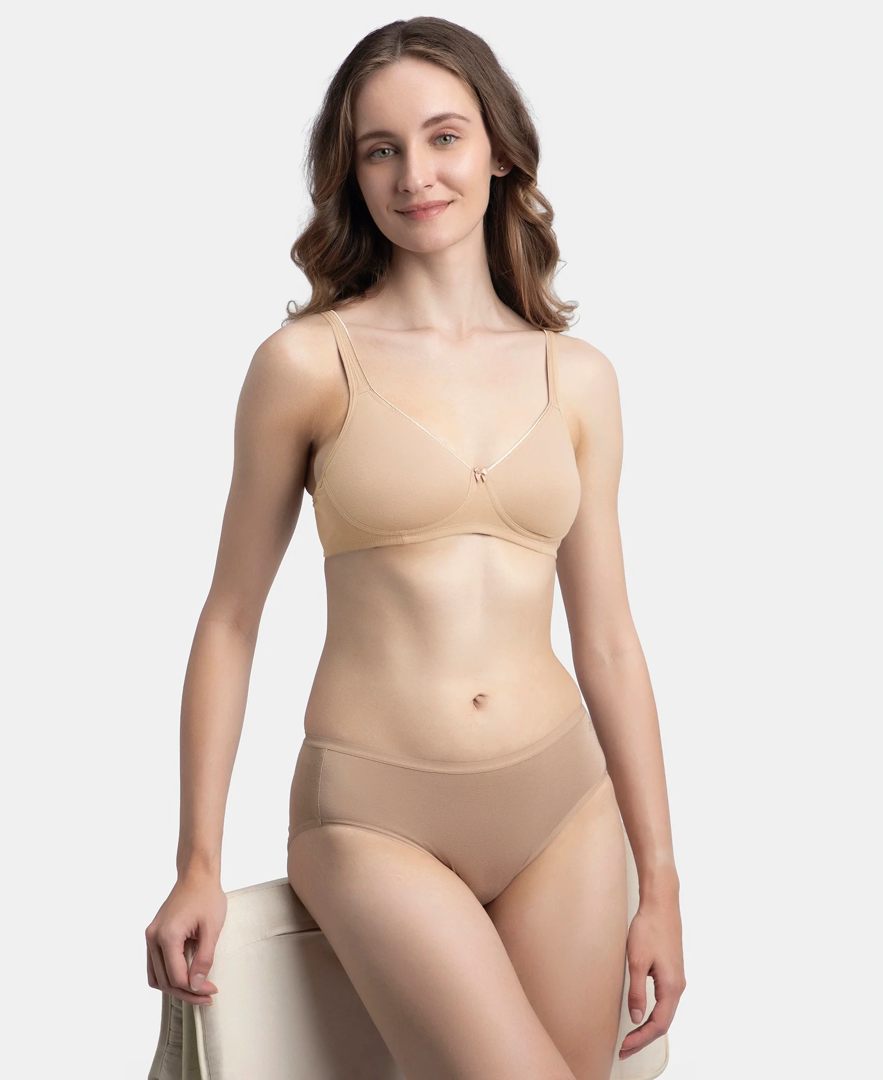 Wirefree Non Padded Super Combed Cotton Elastane Stretch Medium Coverage Everyday Bra with Concealed Shaper Panel - Almondine - Image 5