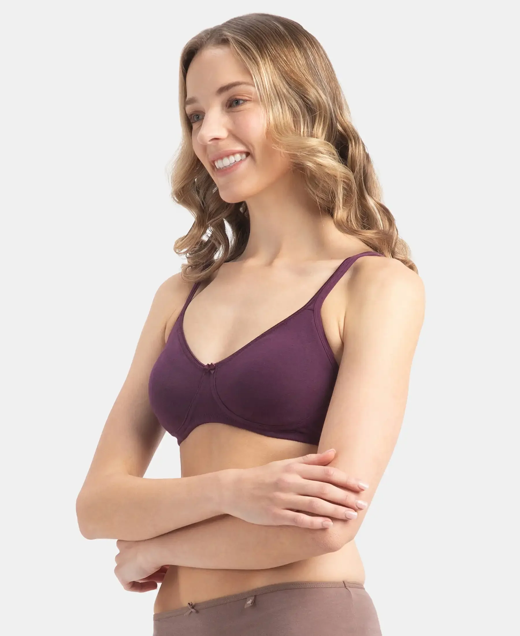 Wirefree Non Padded Super Combed Cotton Elastane Stretch Medium Coverage Everyday Bra with Concealed Shaper Panel - Potent Purple - Image 2