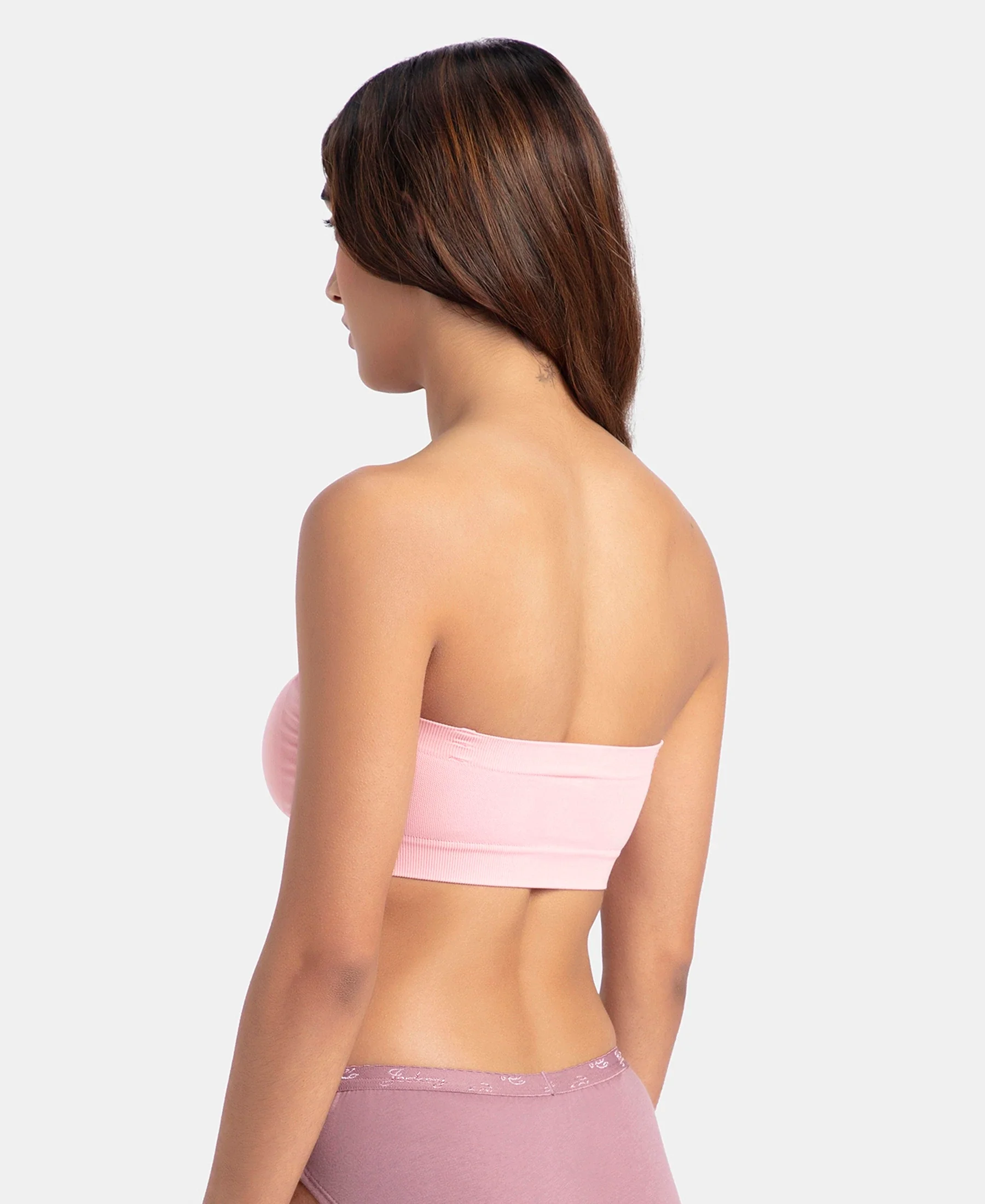 Wirefree Padded Micro Touch Nylon Elastane Stretch Bandeau Bra with Removable Pads and Detachable Transparent Straps - Crush N Blush - Image 3