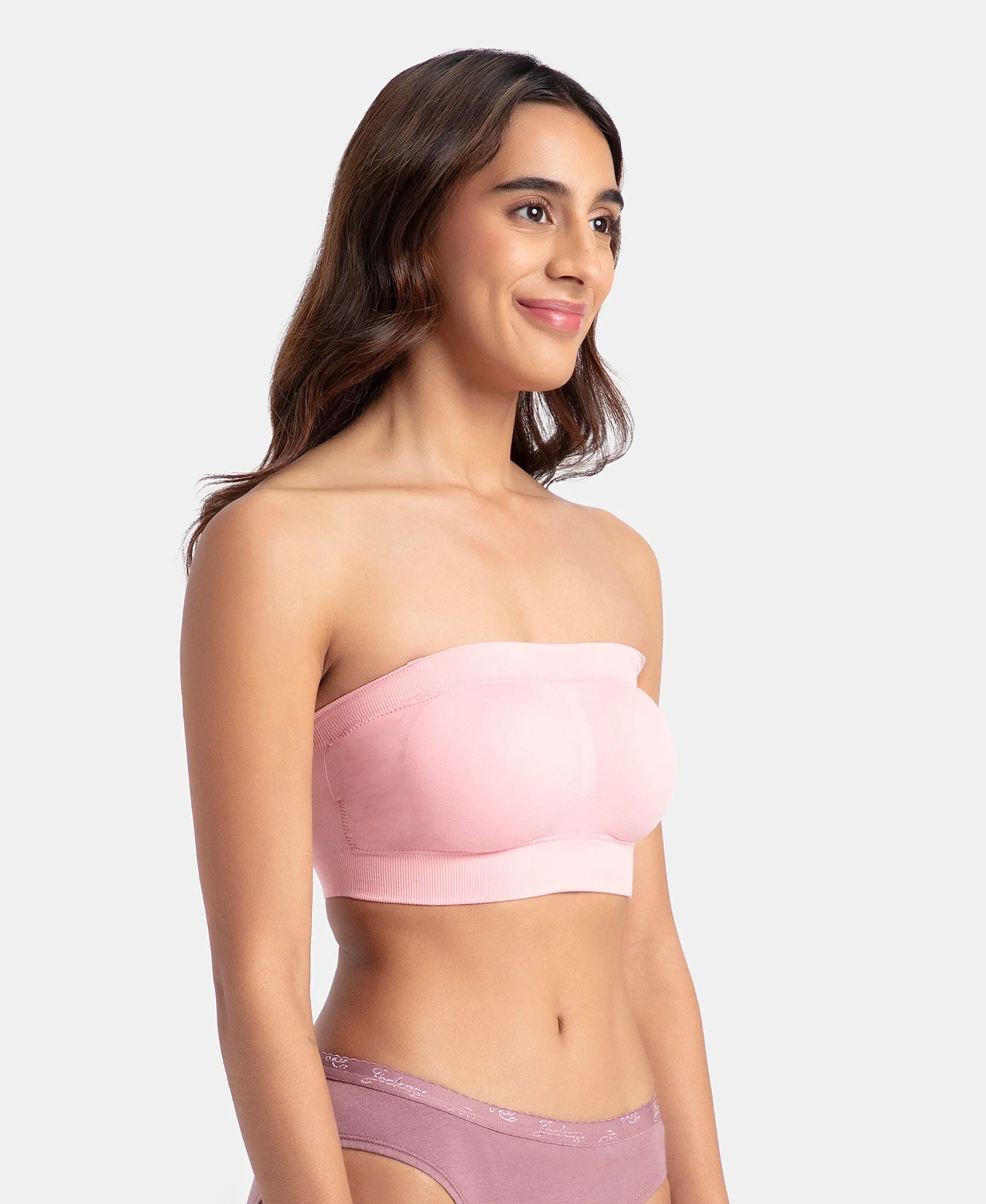 Wirefree Padded Micro Touch Nylon Elastane Stretch Bandeau Bra with Removable Pads and Detachable Transparent Straps - Crush N Blush - Image 6