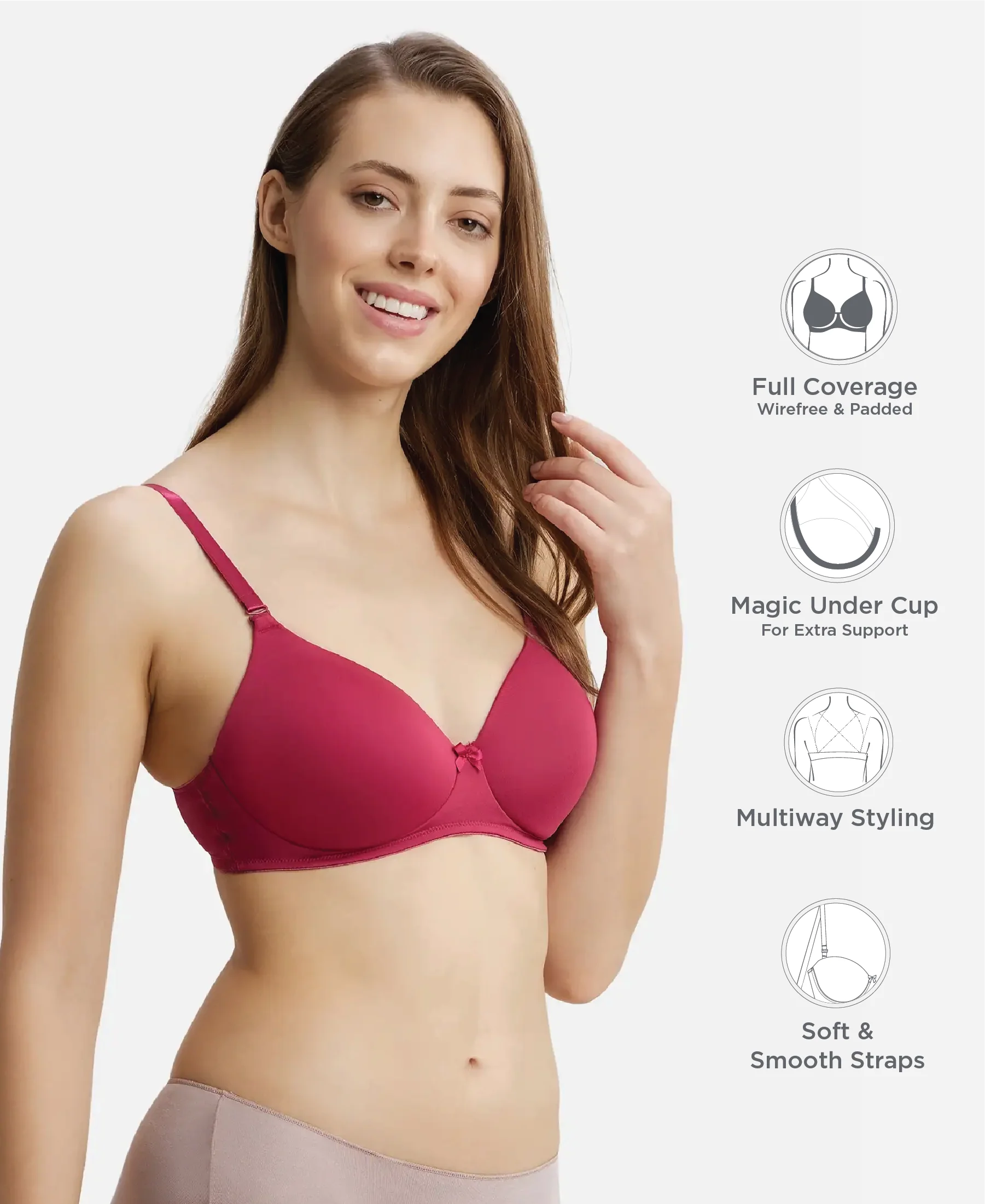 Wirefree Padded Microfiber Elastane Stretch Full Coverage T-Shirt Bra with Magic Under Cup - Anemone - Image 2
