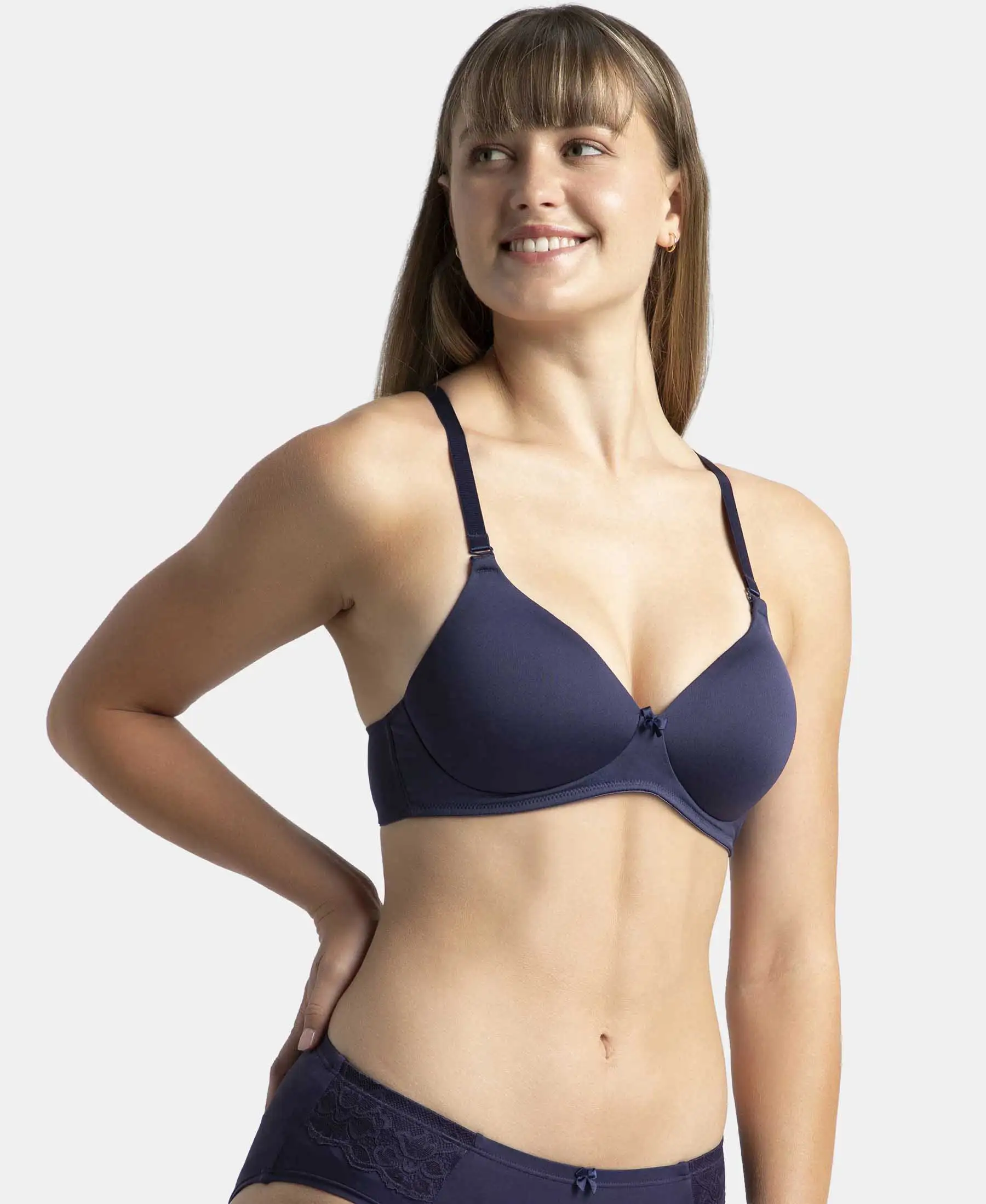 Wirefree Padded Microfiber Elastane Stretch Full Coverage T-Shirt Bra with Magic Under Cup - Classic Navy - Image 6