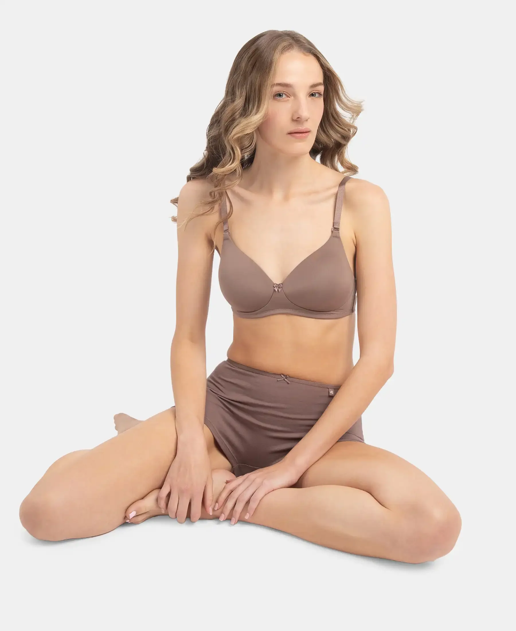 Wirefree Padded Microfiber Elastane Stretch Full Coverage T-Shirt Bra with Magic Under Cup - Deep Taupe - Image 7
