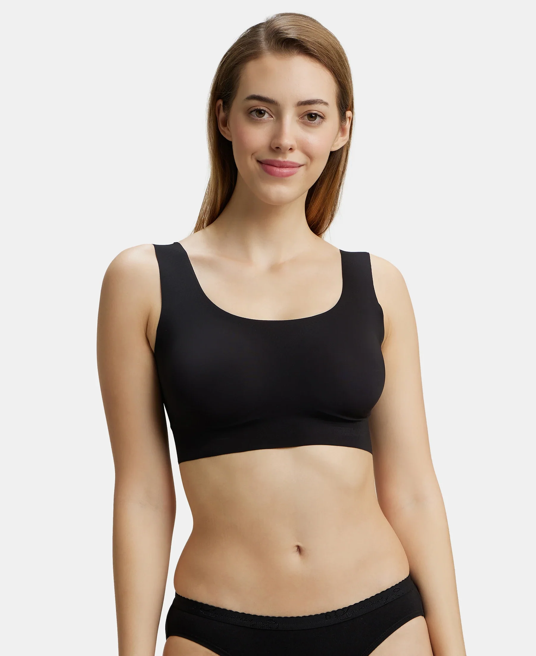 Wirefree Padded Soft touch Microfiber Elastane Bonded Tech Full Coverage Lounge Bra with 360 Degree Stretch - Black
