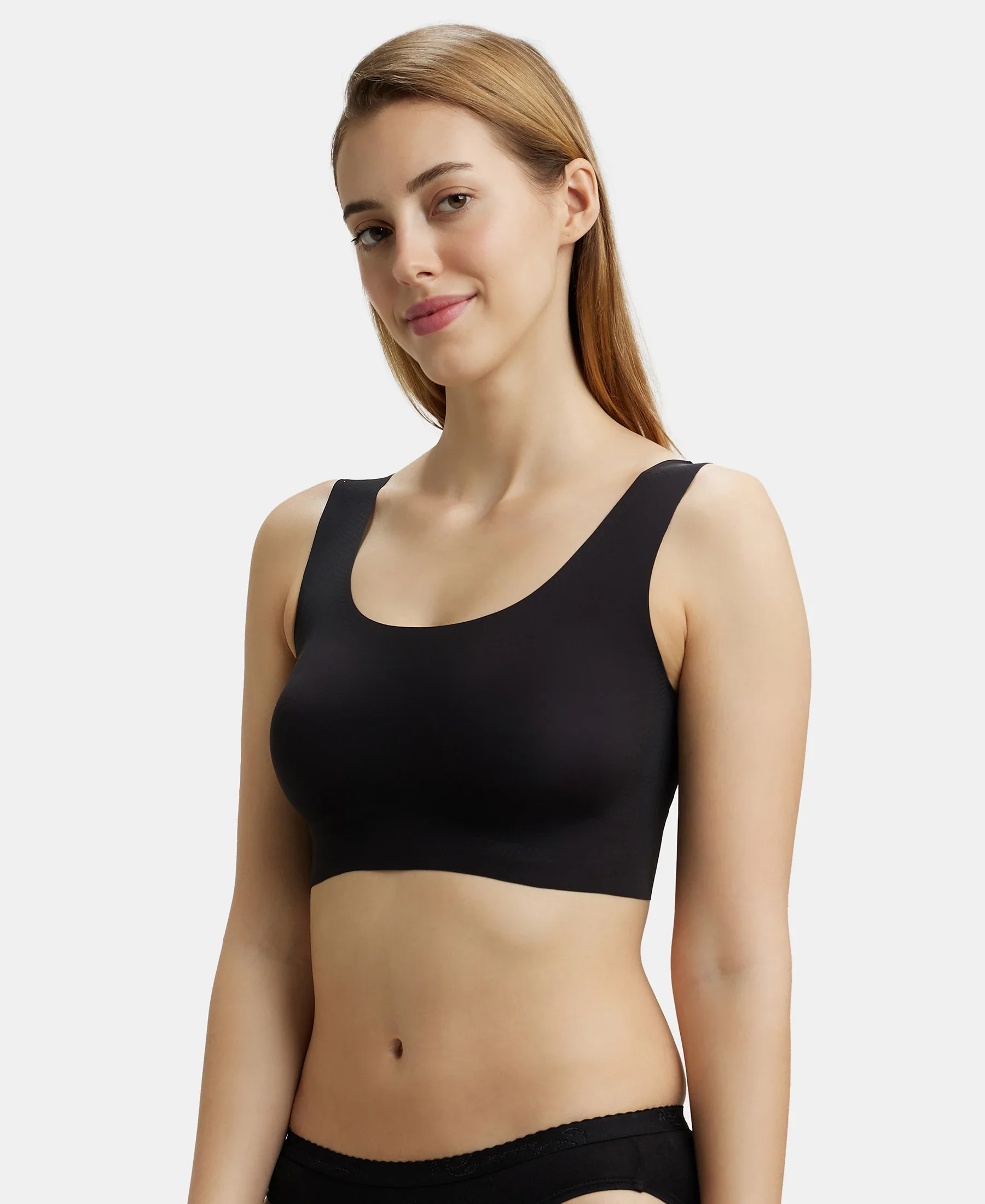 Wirefree Padded Soft touch Microfiber Elastane Bonded Tech Full Coverage Lounge Bra with 360 Degree Stretch - Black - Image 6
