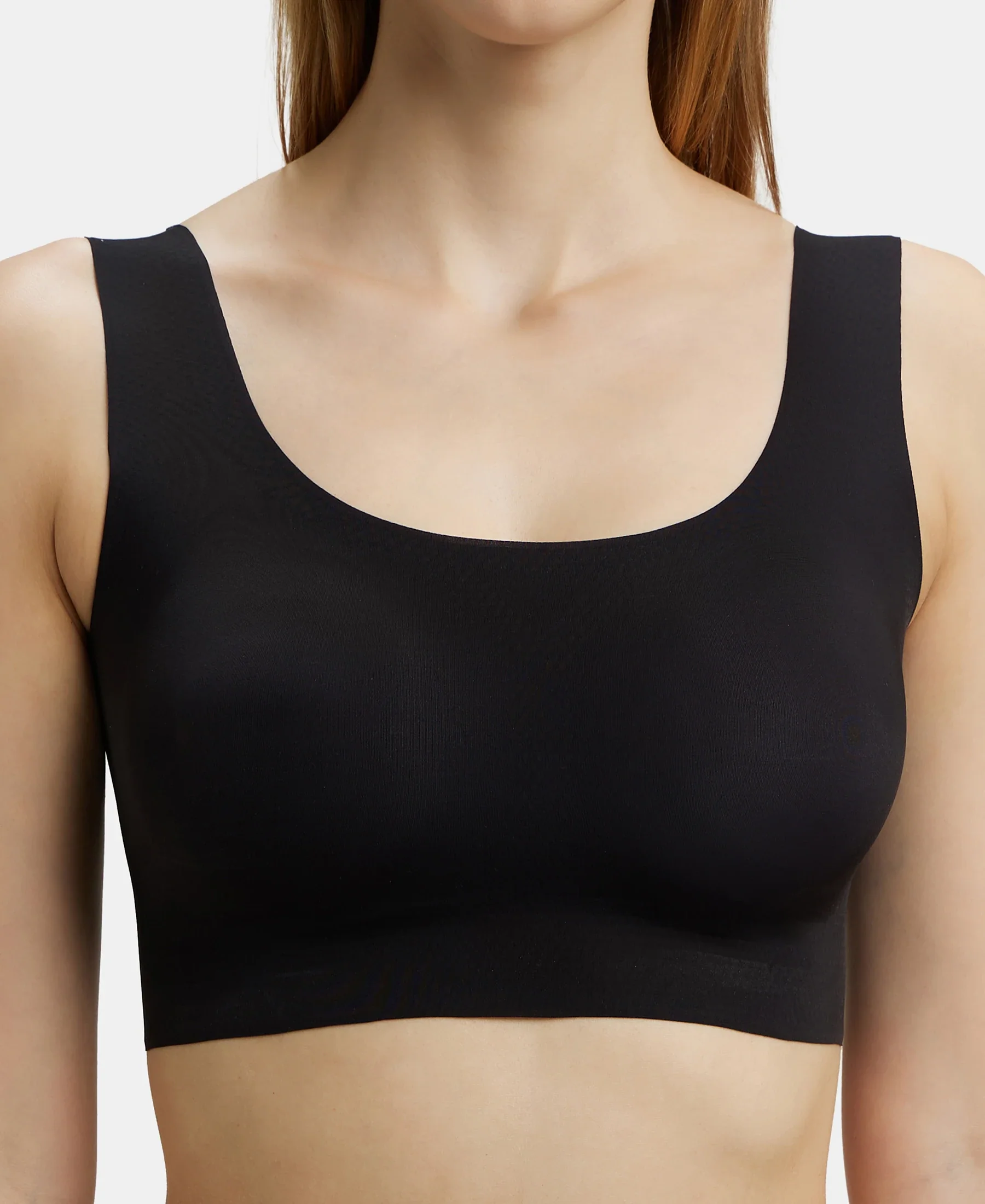 Wirefree Padded Soft touch Microfiber Elastane Bonded Tech Full Coverage Lounge Bra with 360 Degree Stretch - Black - Image 8