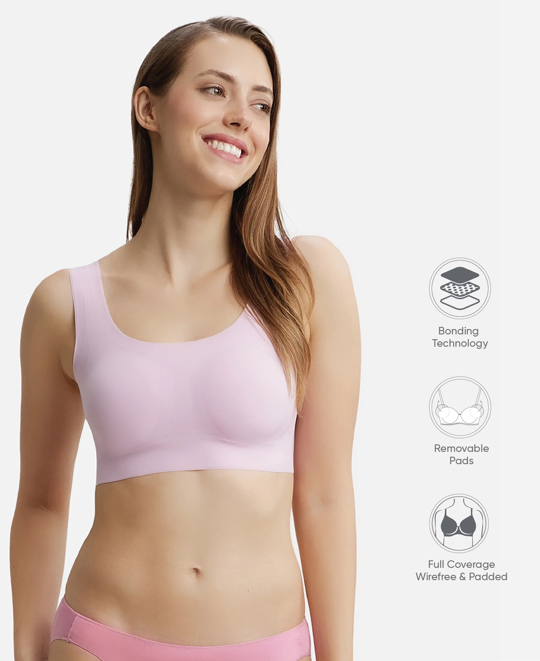 Wirefree Padded Soft touch Microfiber Elastane Full Coverage Lounge Bra with 360 Degree Stretch - Fragrant Lily - Image 2