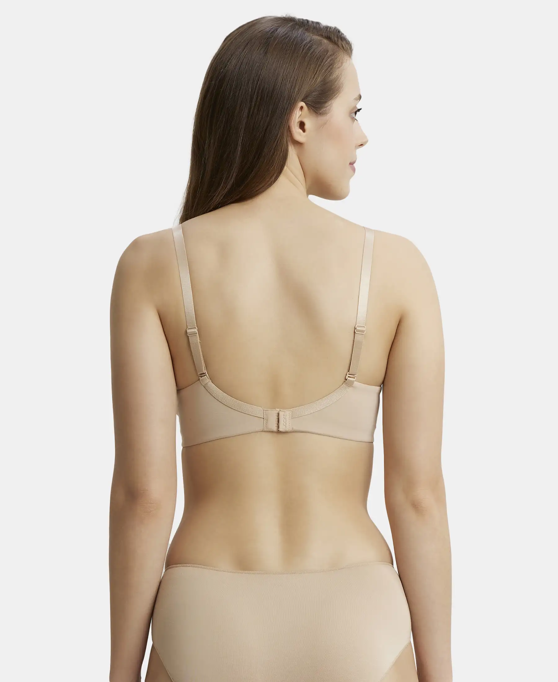 Wirefree Padded Soft Touch Microfiber Elastane Stretch Full Coverage T-Shirt Bra with Lace Styling - Light Skin - Image 3