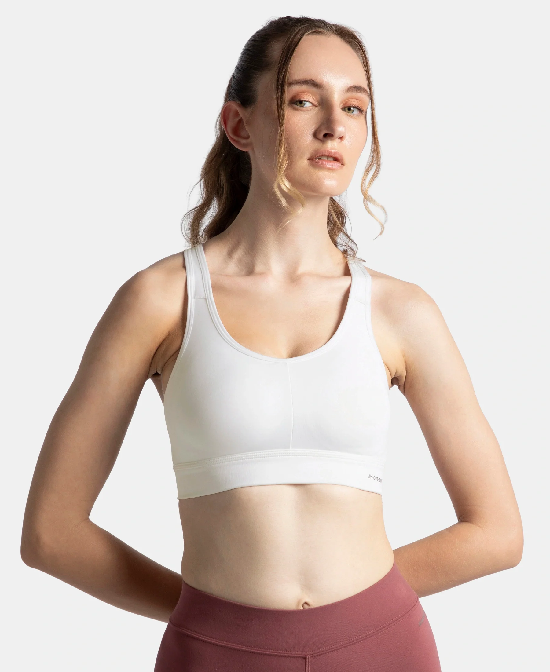 Wirefree Padded Soft Touch Microfiber Elastane Stretch Full Coverage Sports Bra with Broad Underband - White - Image 5
