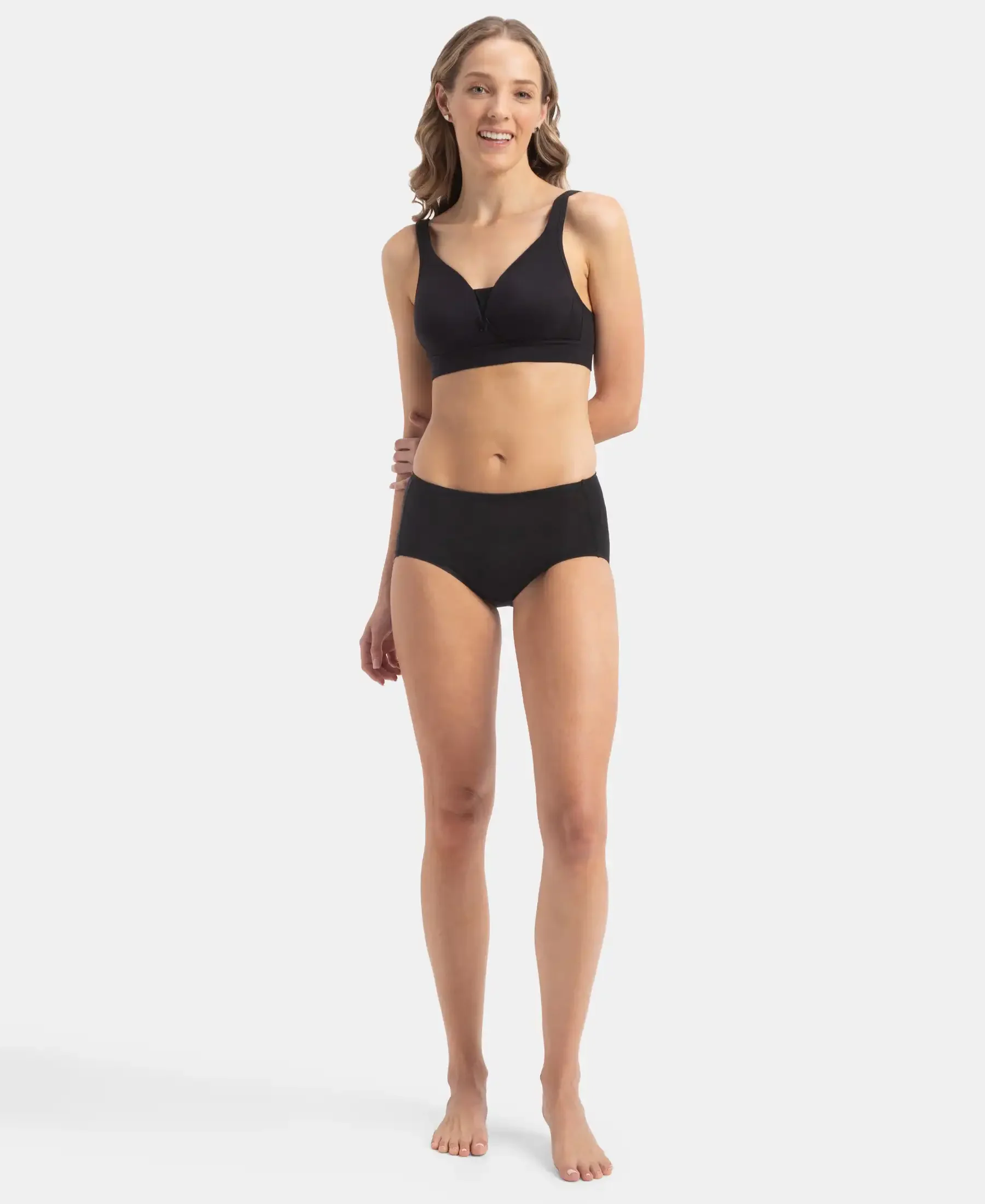 Wirefree Padded Soft Touch Microfiber Elastane Stretch Full Coverage T-Shirt Bra with Longline Styling - Black - Image 4