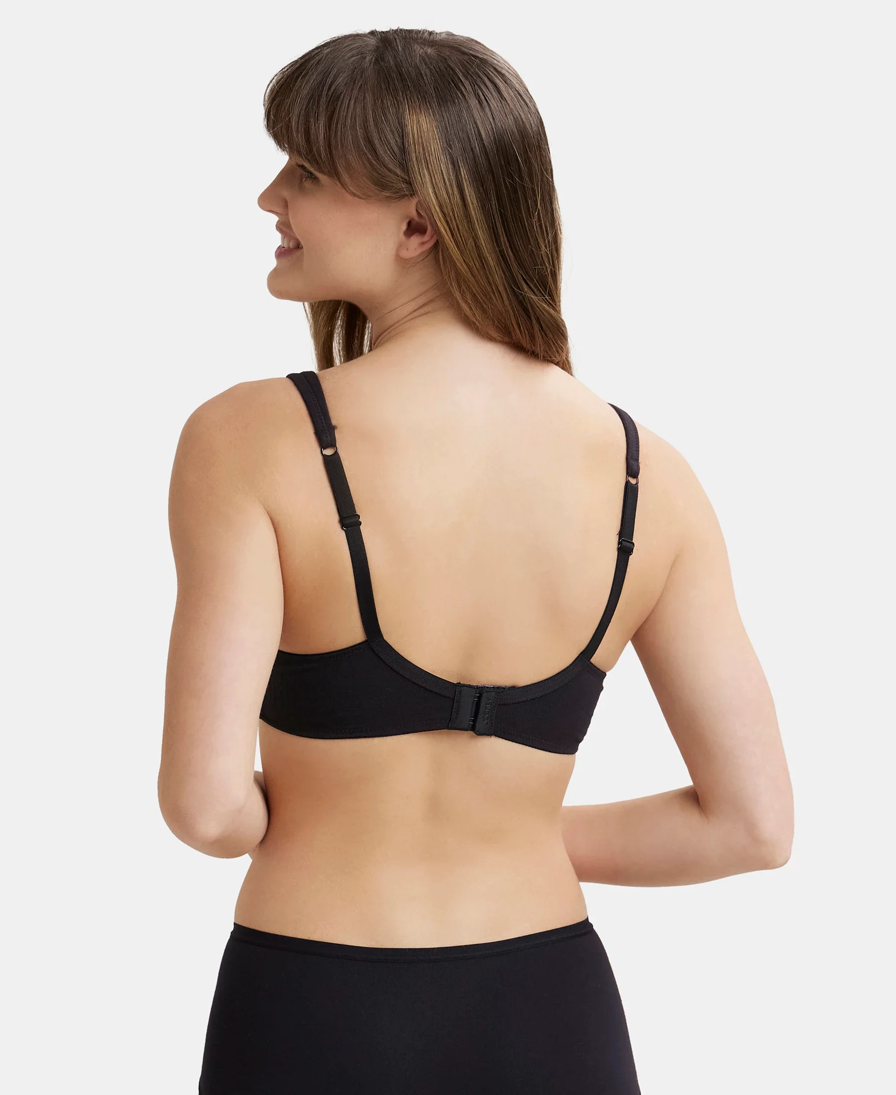 Wirefree Padded Super Combed Cotton Elastane Stretch Full Coverage Lounge Bra with Broad Cushioned Fabric Strap - Black - Image 3