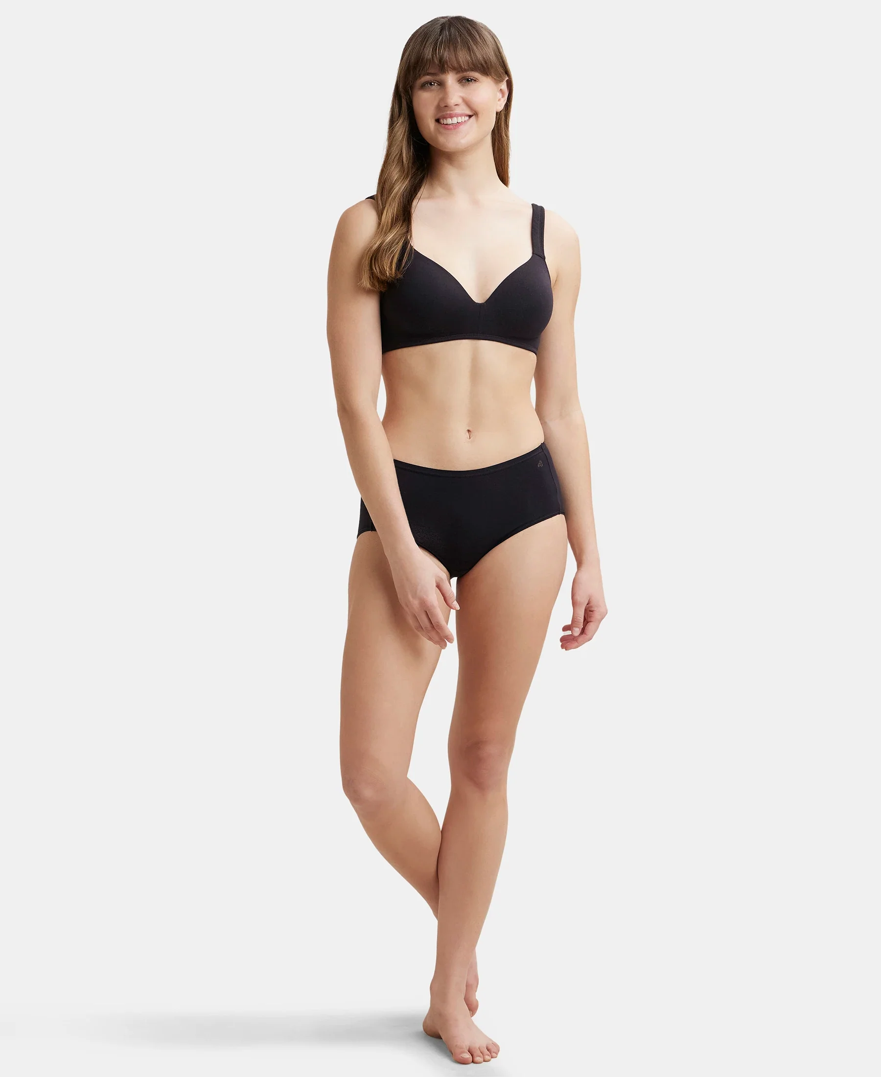 Wirefree Padded Super Combed Cotton Elastane Stretch Full Coverage Lounge Bra with Broad Cushioned Fabric Strap - Black - Image 4