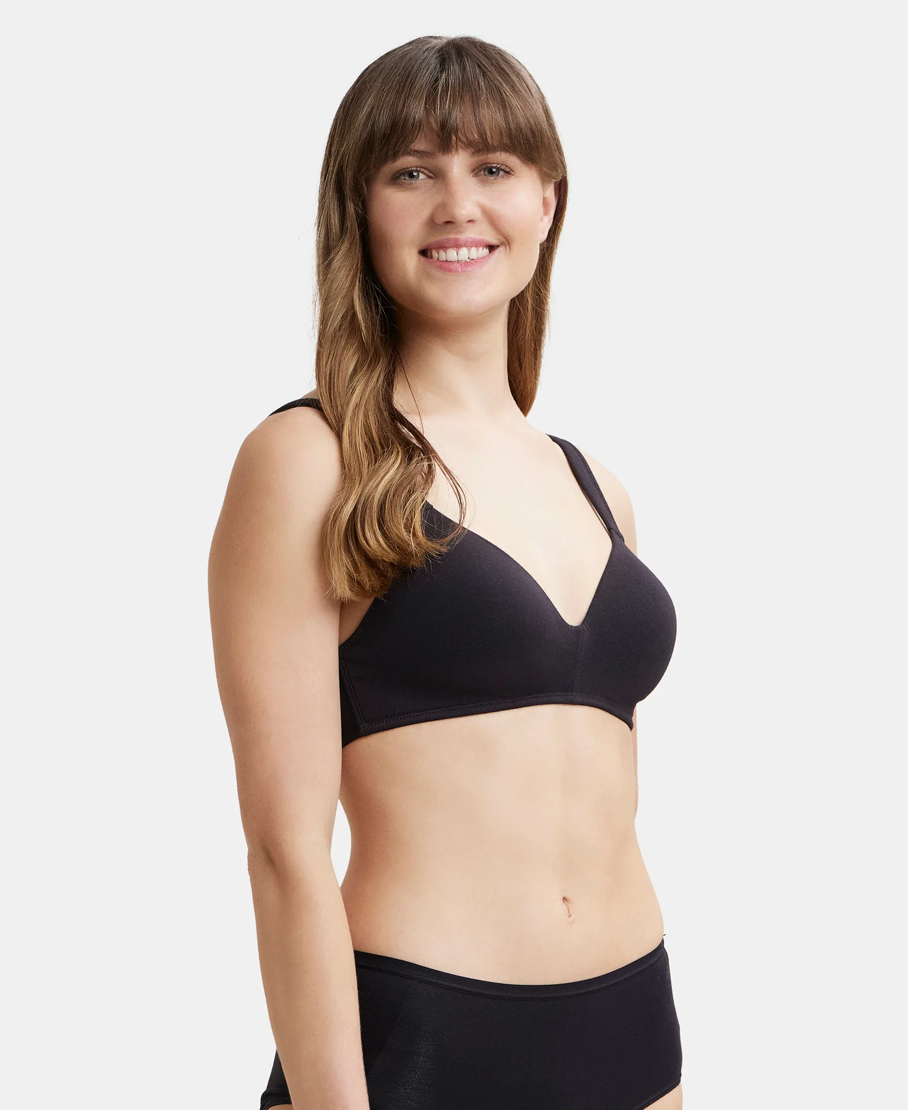 Wirefree Padded Super Combed Cotton Elastane Stretch Full Coverage Lounge Bra with Broad Cushioned Fabric Strap - Black - Image 6