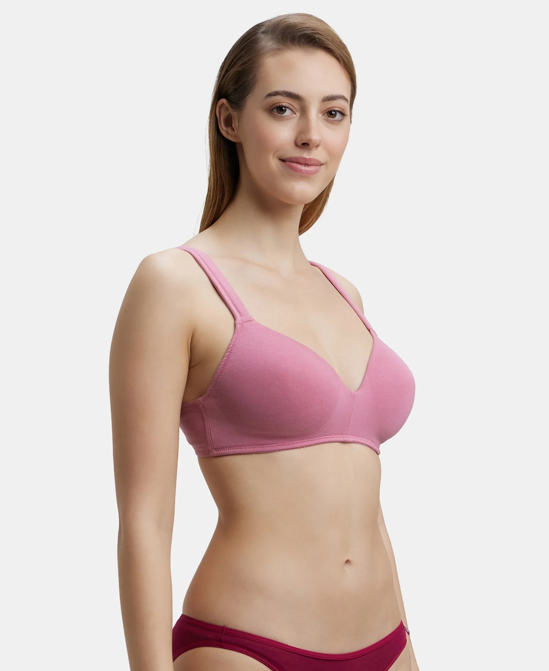 Wirefree Padded Super Combed Cotton Elastane Stretch Full Coverage Lounge Bra with Broad Cushioned Fabric Strap - Heather Rose - Image 6