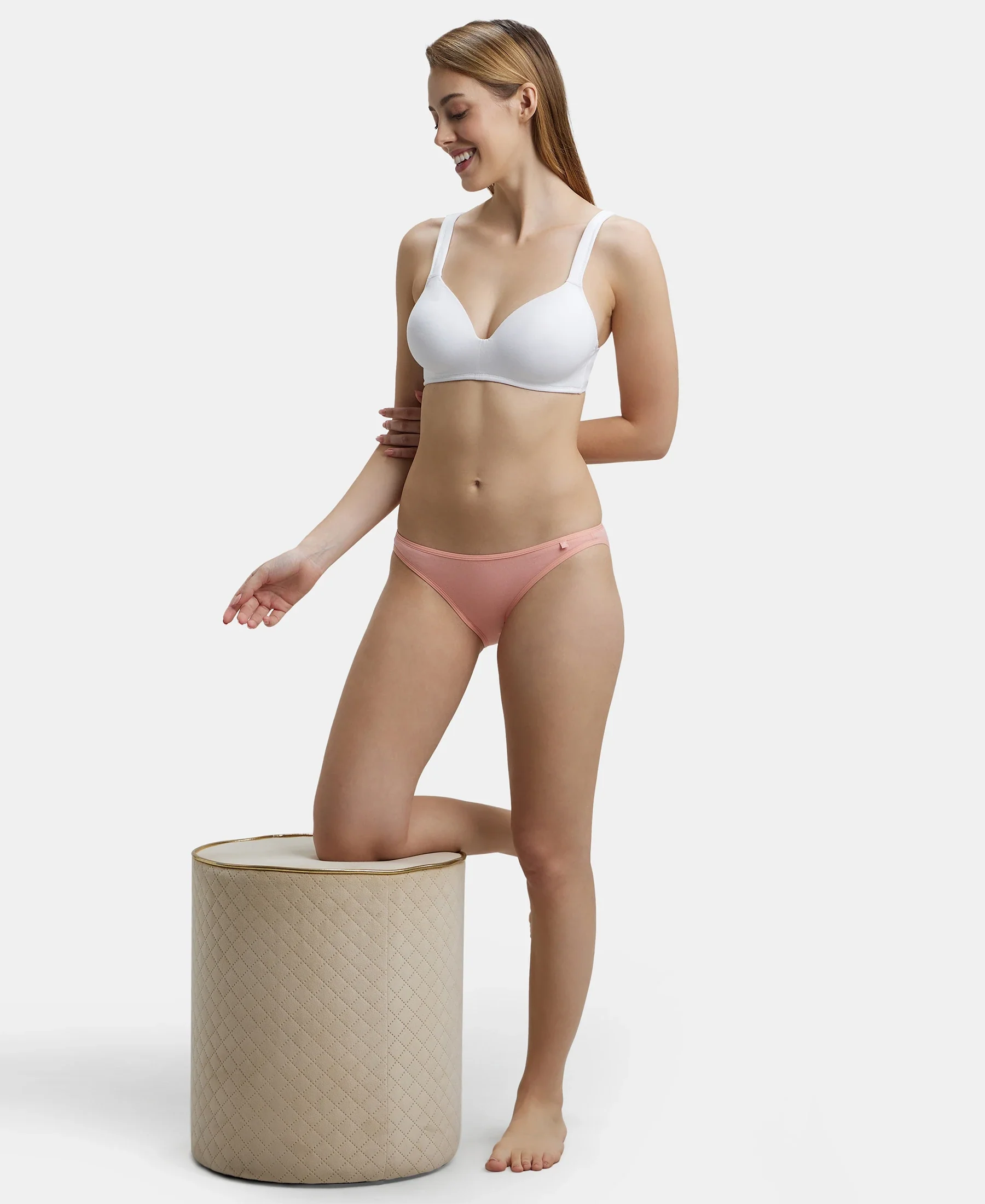 Wirefree Padded Super Combed Cotton Elastane Stretch Full Coverage Lounge Bra with Broad Cushioned Fabric Strap - White - Image 6