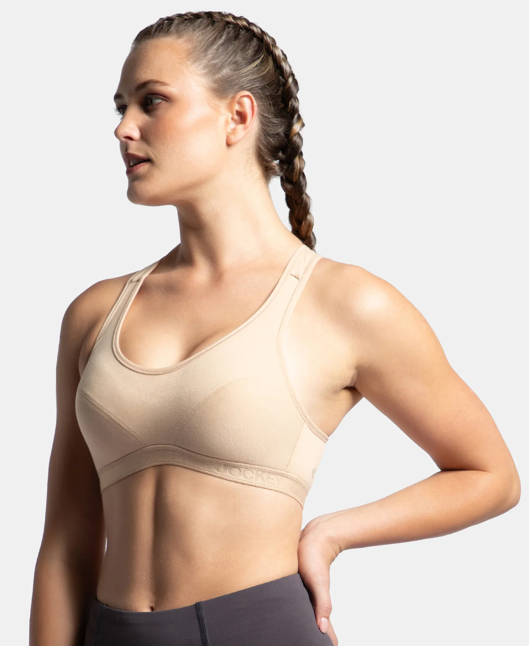 Wirefree Padded Super Combed Cotton Elastane Stretch Full Coverage Racerback Active Bra with StayFresh and Moisture Move Treatment - Skin - Image 6