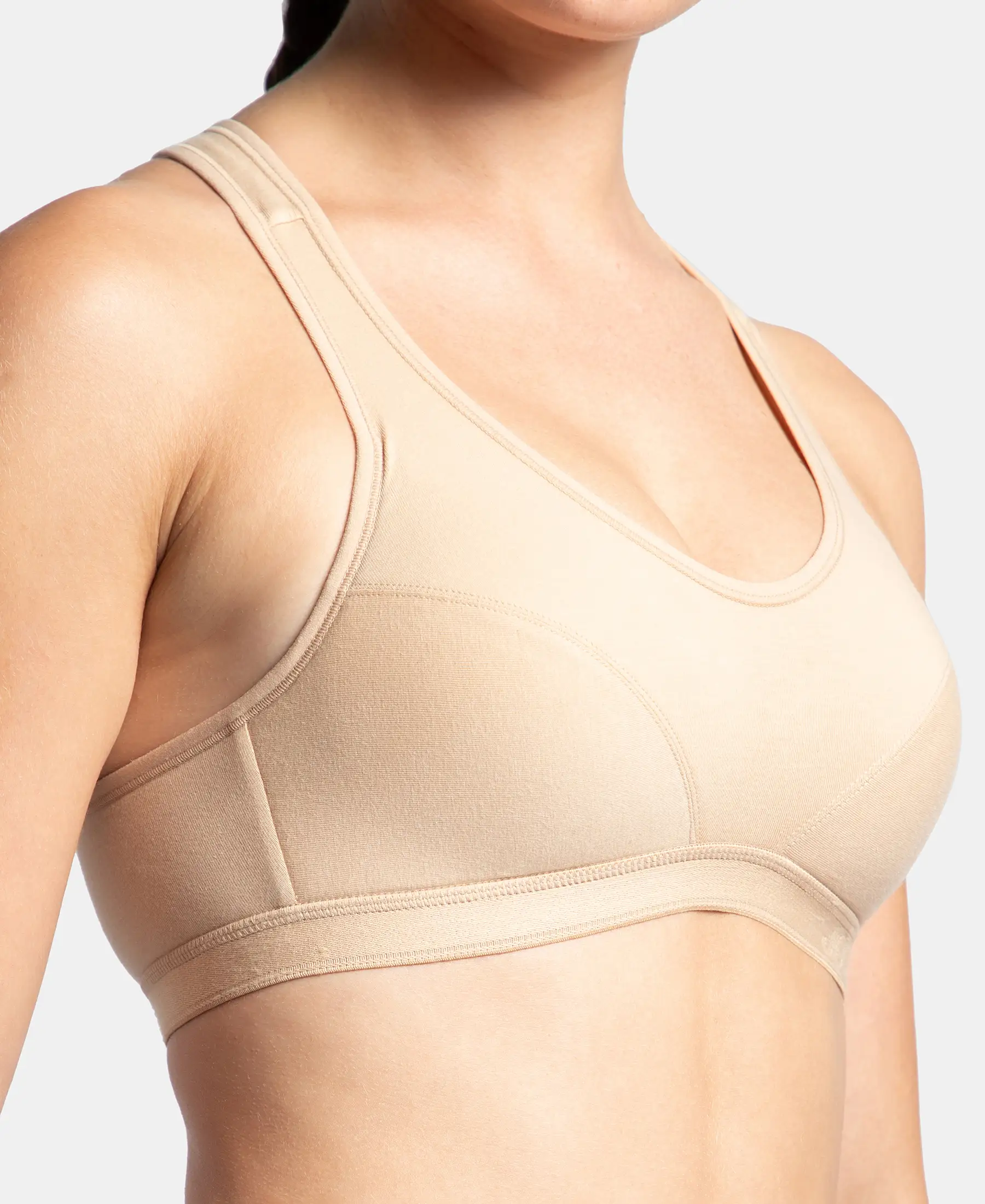 Wirefree Padded Super Combed Cotton Elastane Stretch Full Coverage Racerback Active Bra with StayFresh and Moisture Move Treatment - Skin - Image 8