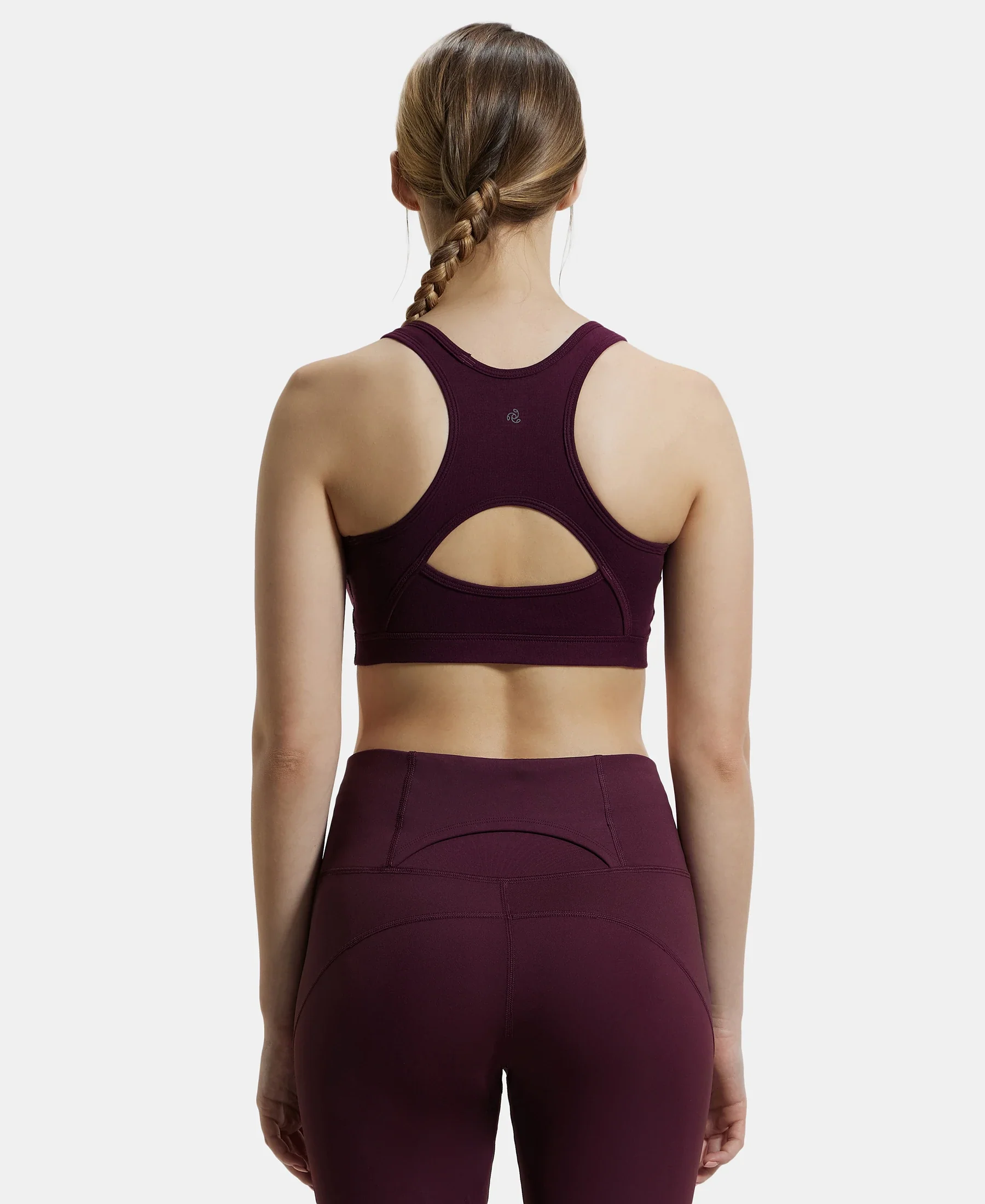 Wirefree Padded Super Combed Cotton Elastane Stretch Full Coverage Racerback Styling Active Bra with StayFresh and Moisture Move Treatment - Wine Tasting - Image 3