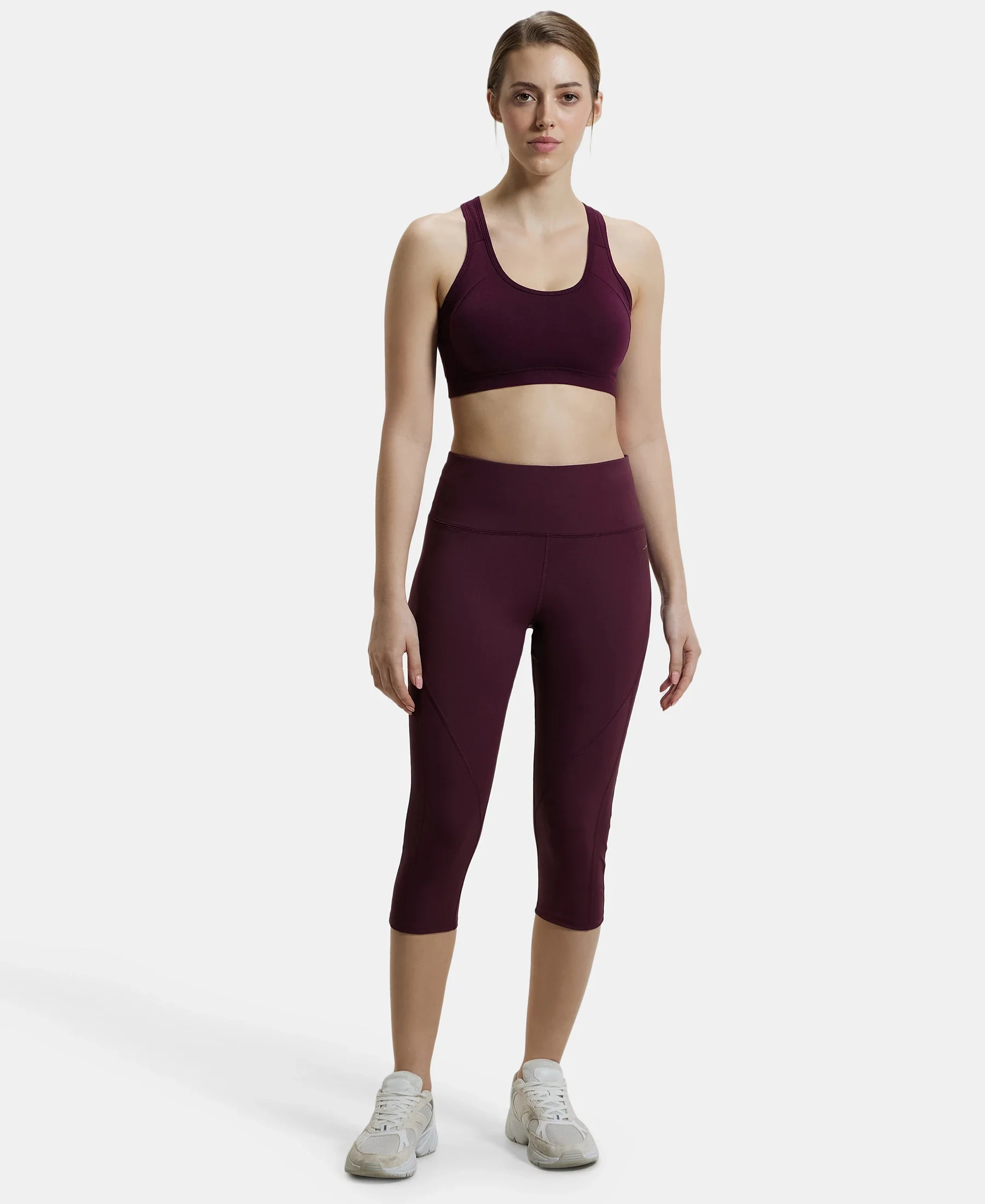 Wirefree Padded Super Combed Cotton Elastane Stretch Full Coverage Racerback Styling Active Bra with StayFresh and Moisture Move Treatment - Wine Tasting - Image 4