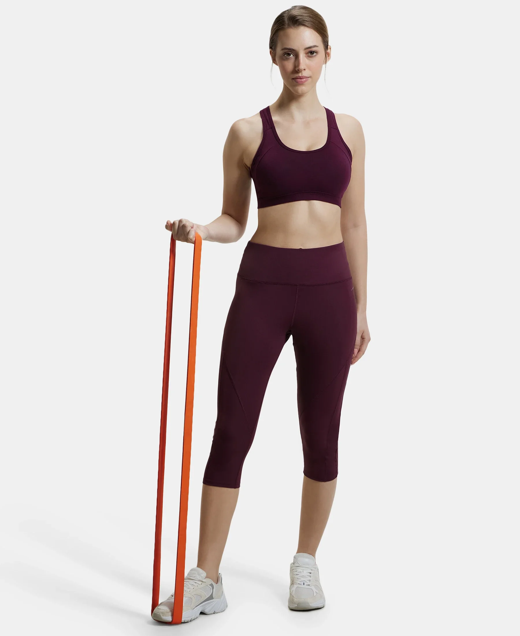 Wirefree Padded Super Combed Cotton Elastane Stretch Full Coverage Racerback Styling Active Bra with StayFresh and Moisture Move Treatment - Wine Tasting - Image 6