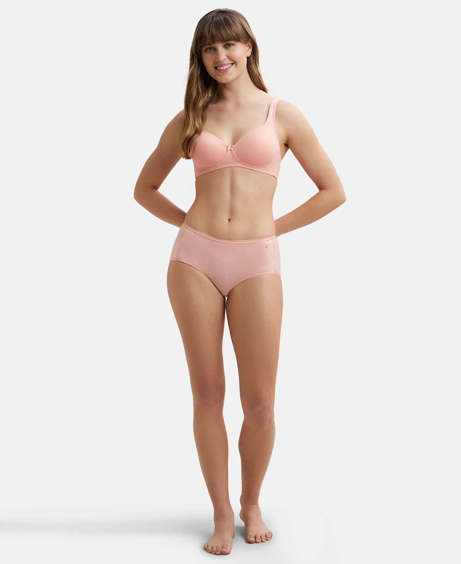 Wirefree Padded Super Combed Cotton Elastane Stretch Full Coverage T-Shirt Bra with Broad Fabric Straps - Candlelight Peach - Image 4