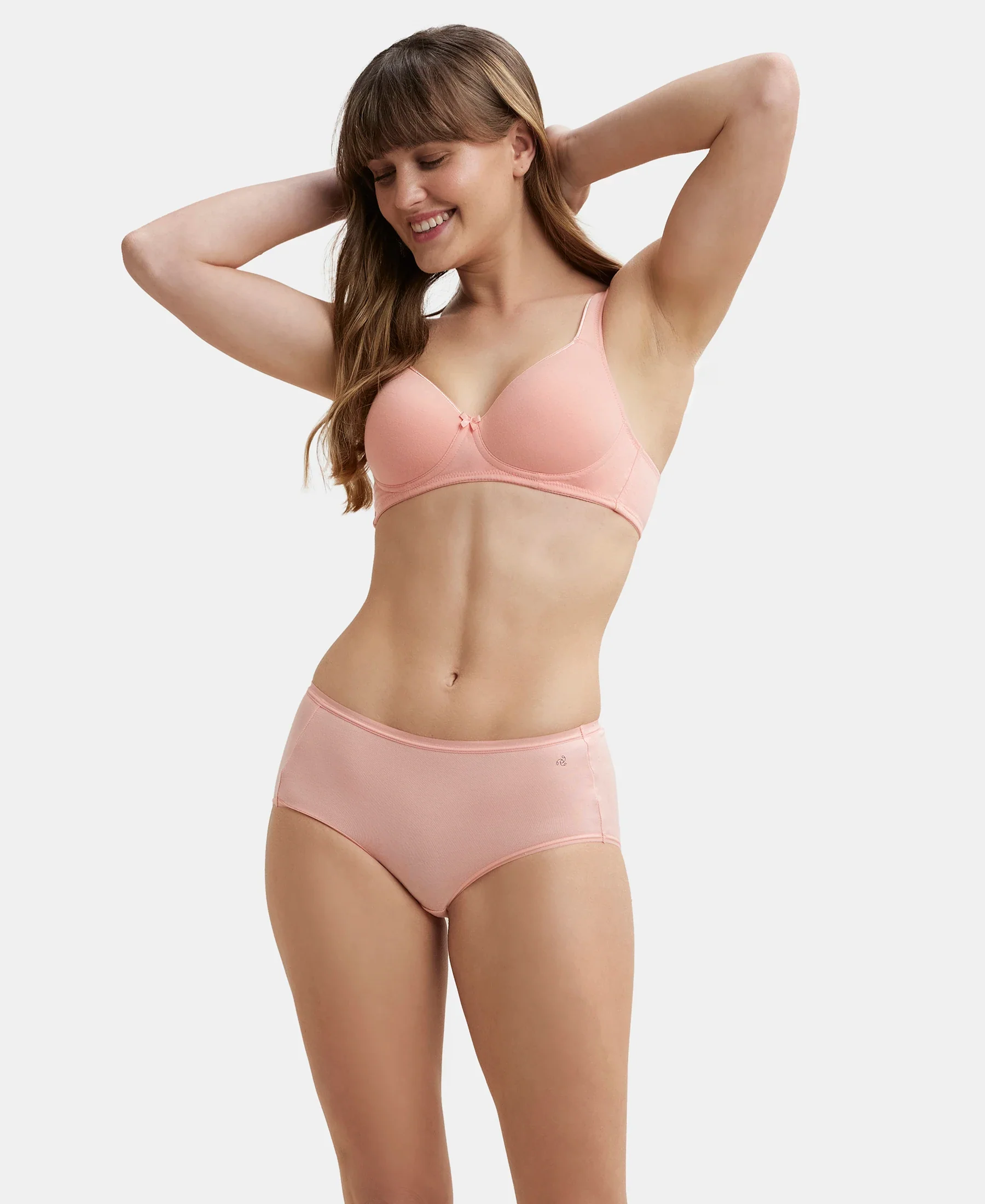 Wirefree Padded Super Combed Cotton Elastane Stretch Full Coverage T-Shirt Bra with Broad Fabric Straps - Candlelight Peach - Image 7