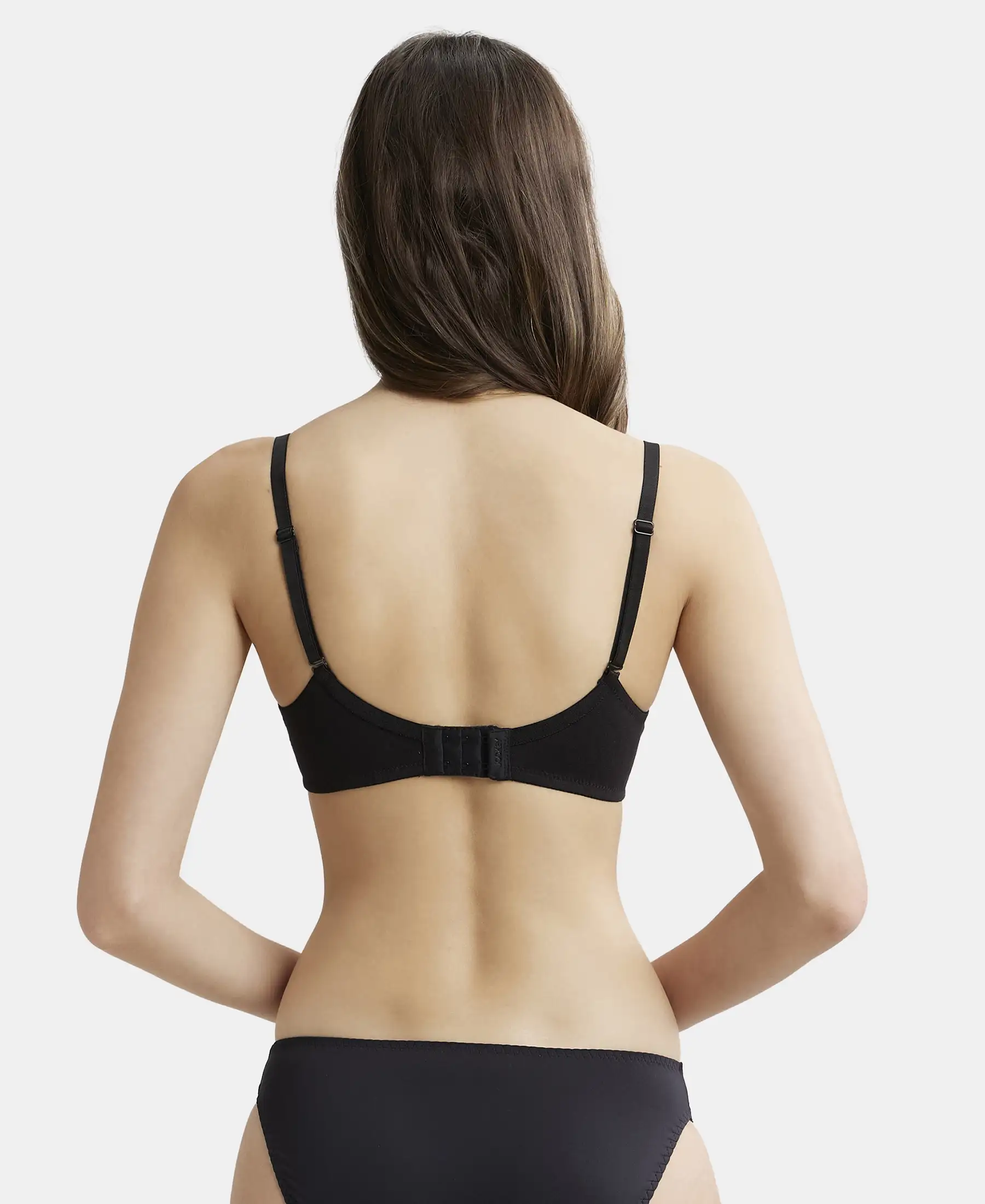 Wirefree Padded Super Combed Cotton Elastane Stretch Medium Coverage T-Shirt Bra with Detachable Straps - Black - Image 3
