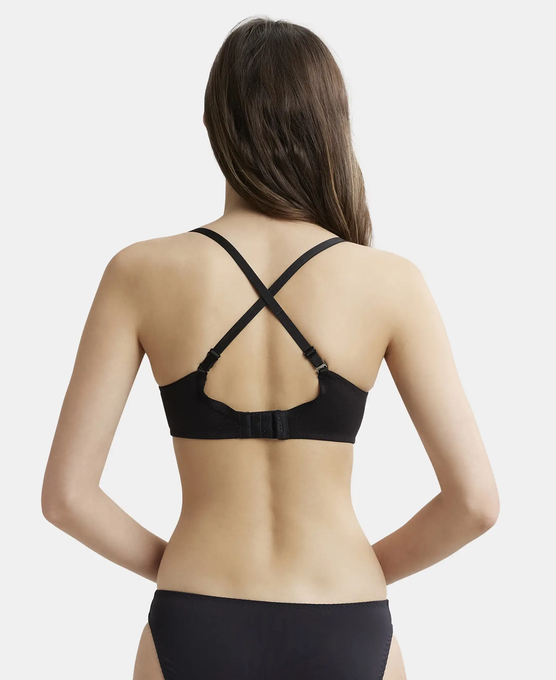 Wirefree Padded Super Combed Cotton Elastane Stretch Medium Coverage T-Shirt Bra with Detachable Straps - Black - Image 8