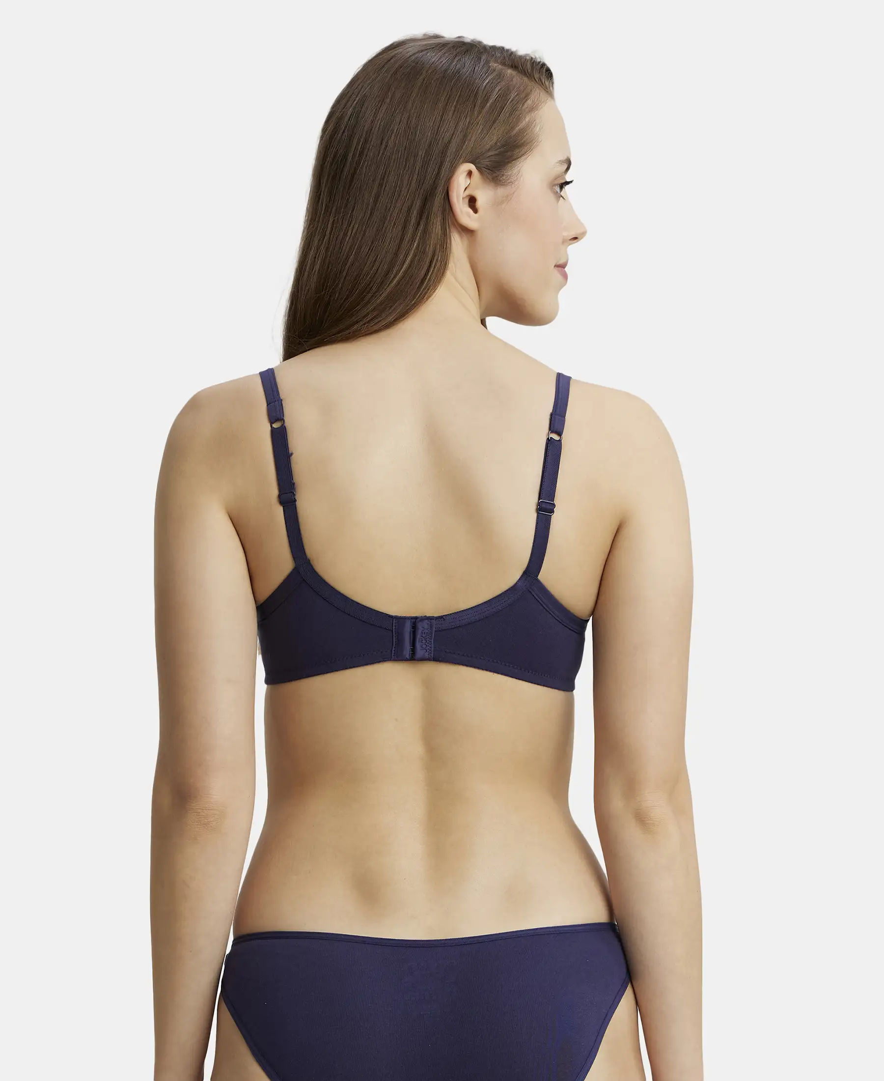Wirefree Padded Super Combed Cotton Elastane Stretch Medium Coverage T-Shirt Bra with Lace Styling - Classic Navy - Image 4