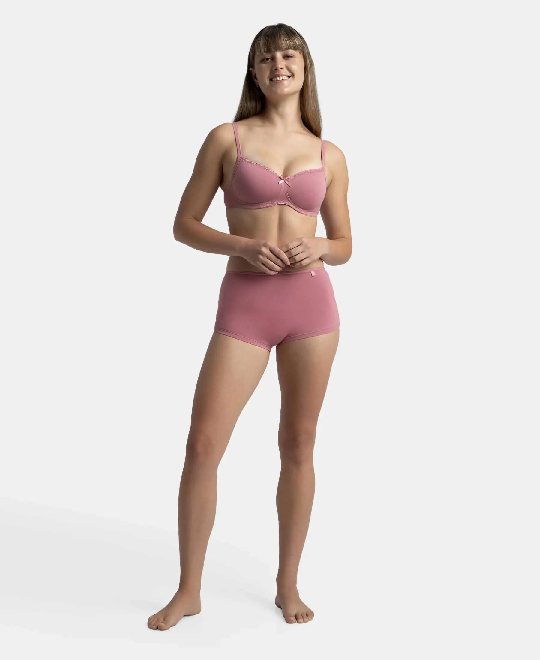Wirefree Padded Super Combed Cotton Elastane Stretch Medium Coverage T-Shirt Bra with Lace Styling - Heather Rose - Image 4