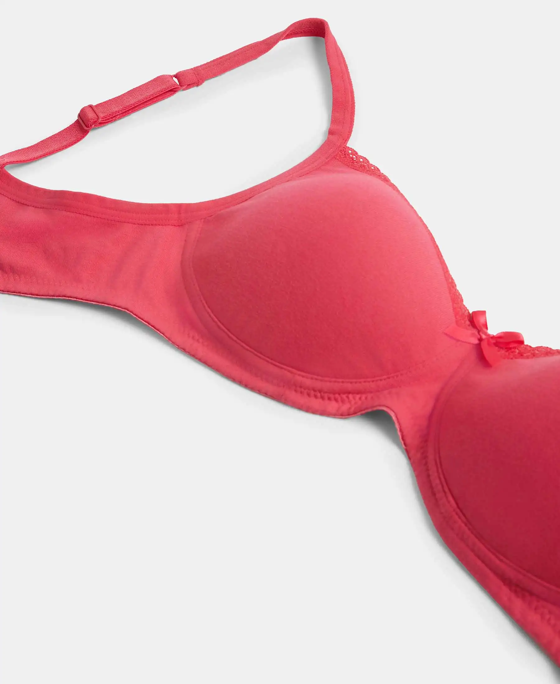 Wirefree Padded Super Combed Cotton Elastane Stretch Medium Coverage T-Shirt Bra with Lace Styling - Ruby - Image 17