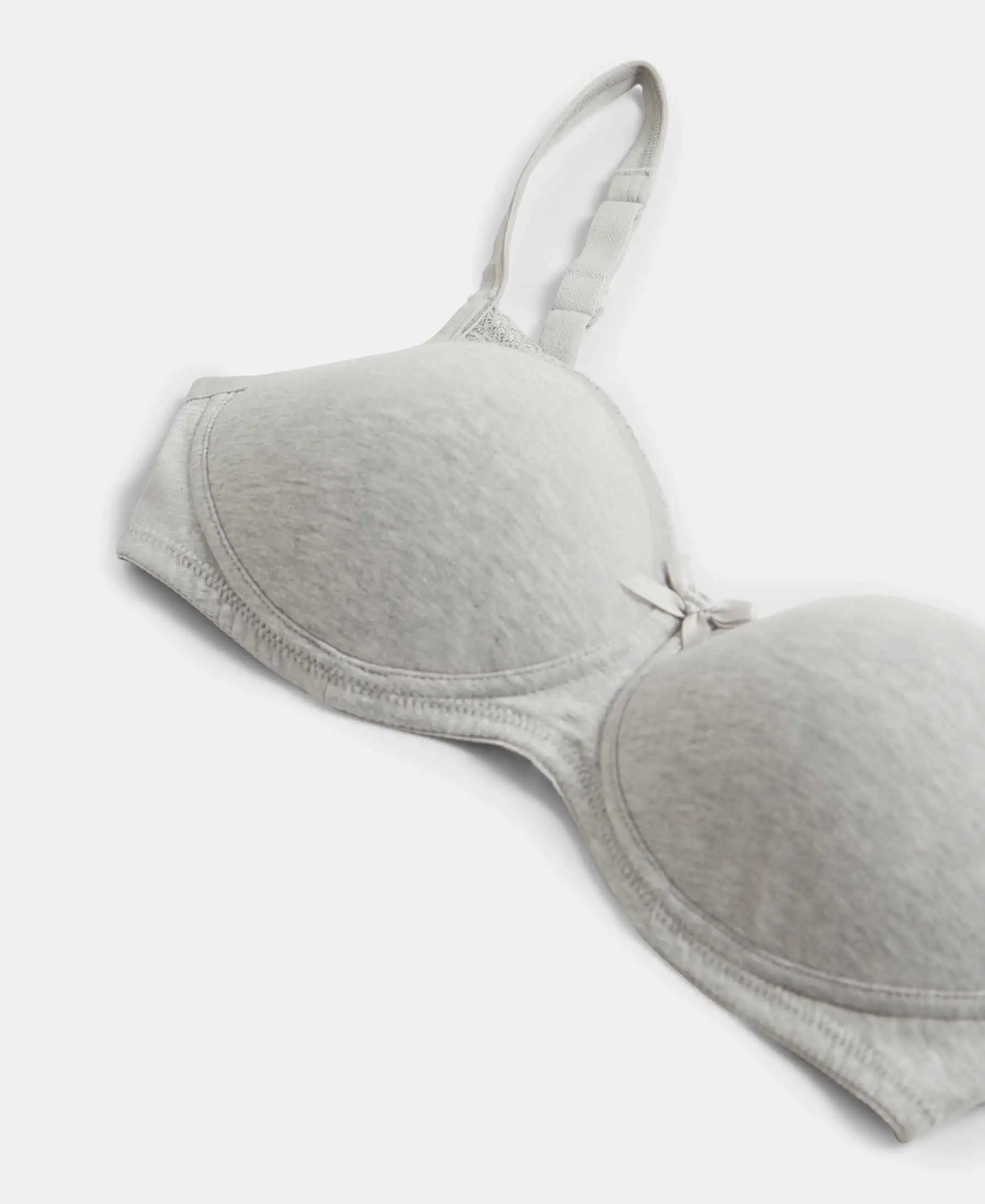 Wirefree Padded Super Combed Cotton Elastane Stretch Medium Coverage T-Shirt Bra with Lace Styling - Steel Grey Melange - Image 11