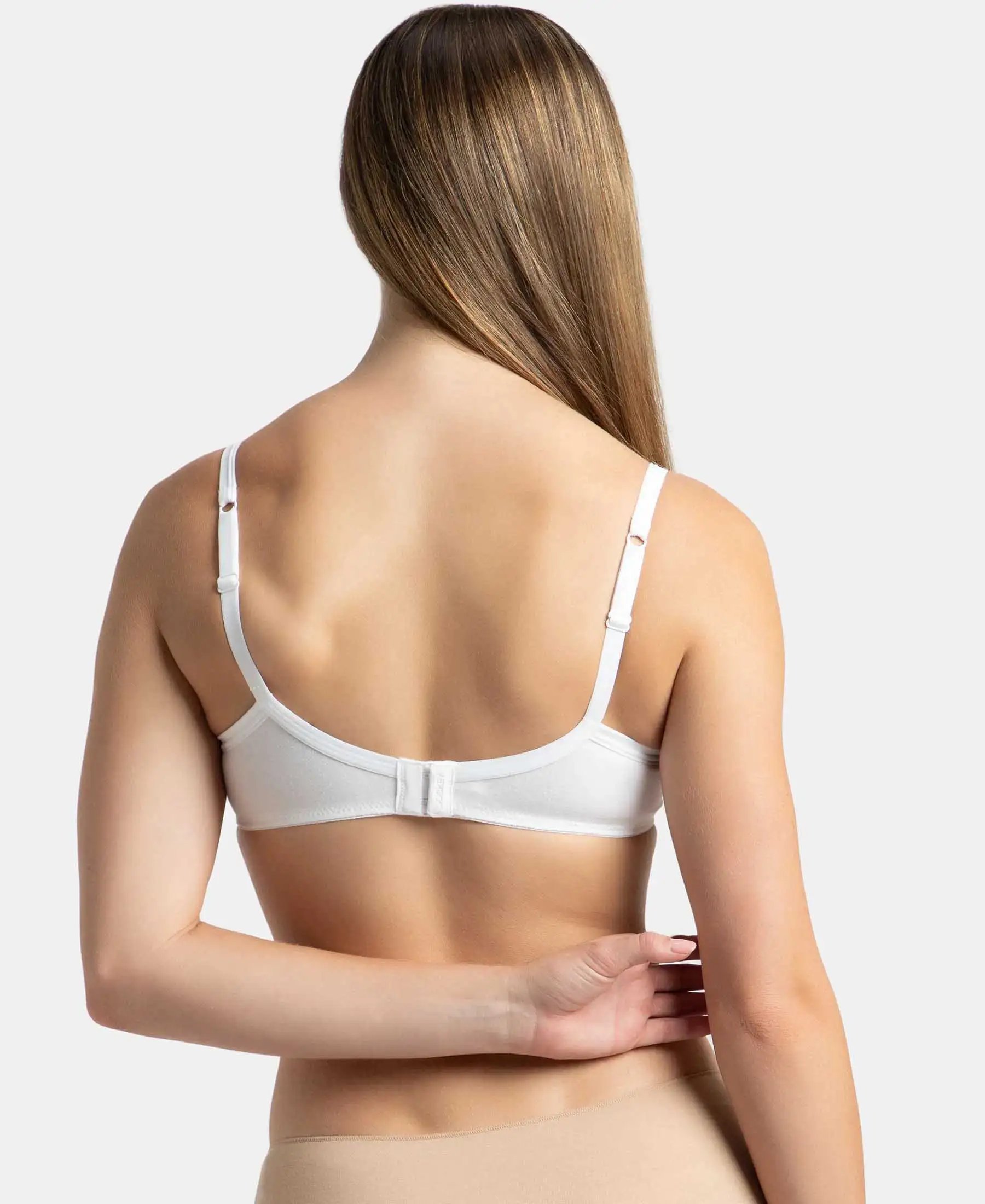Wirefree Padded Super Combed Cotton Elastane Stretch Medium Coverage T-Shirt Bra with Lace Styling - White - Image 3