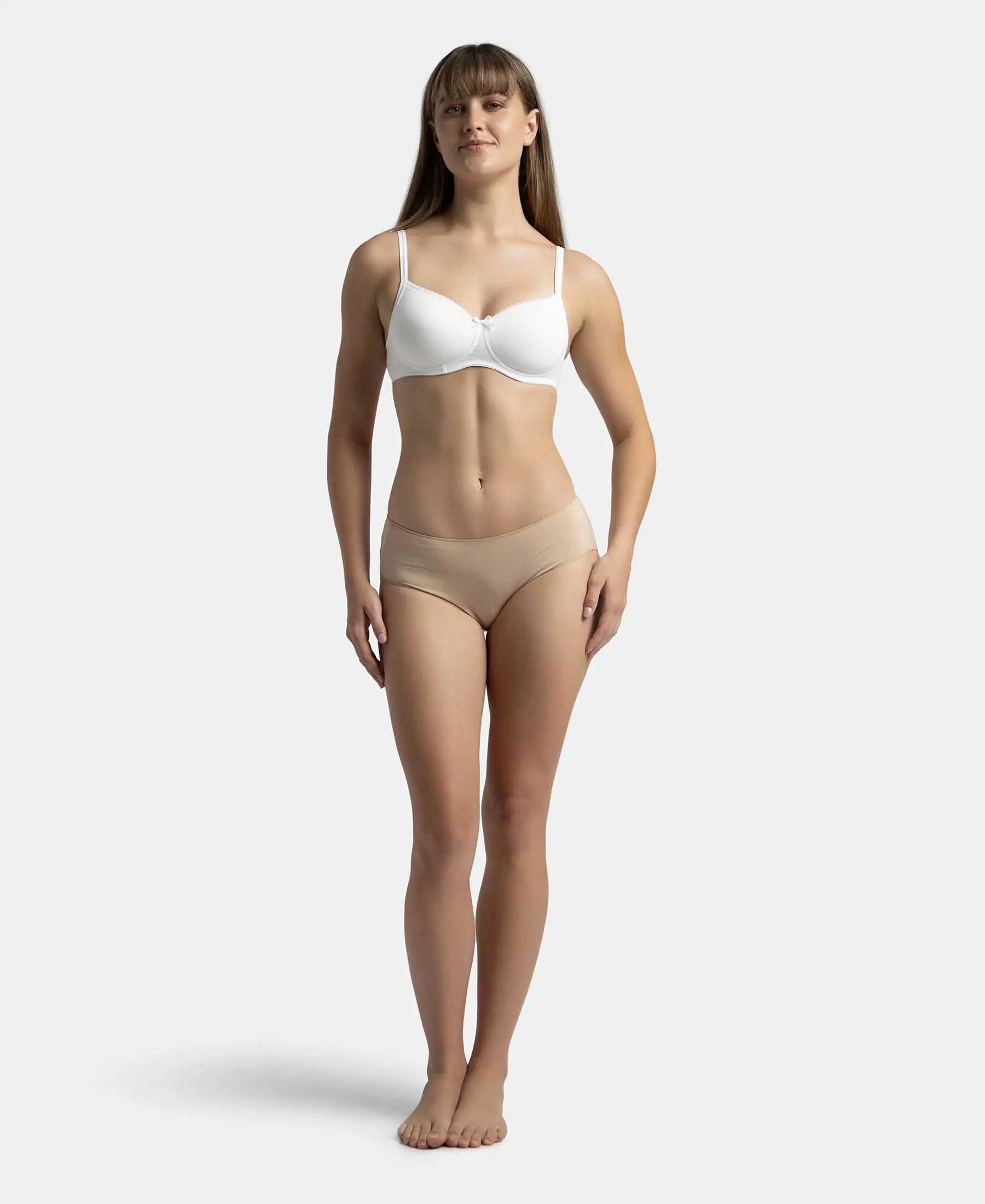 Wirefree Padded Super Combed Cotton Elastane Stretch Medium Coverage T-Shirt Bra with Lace Styling - White - Image 4