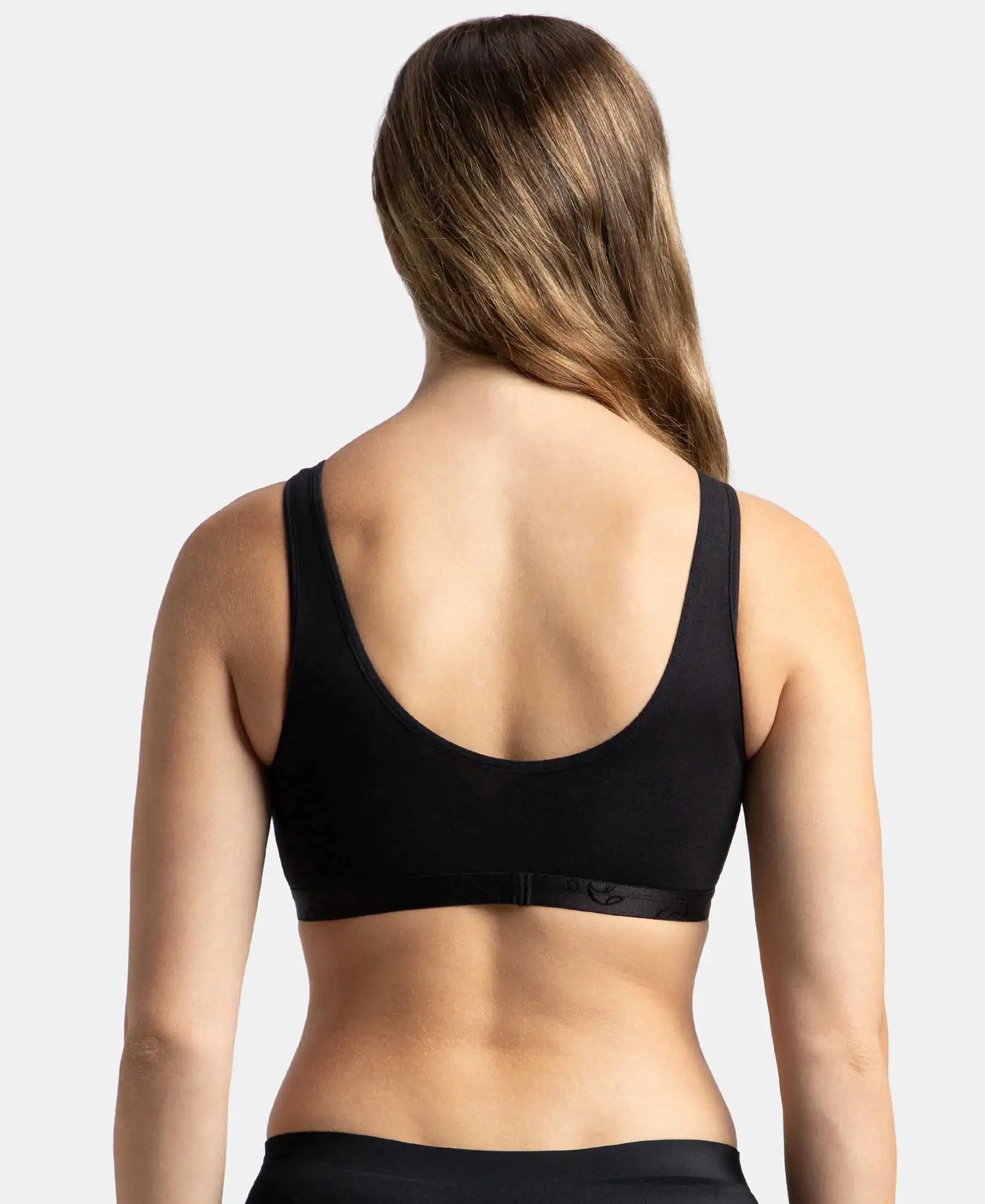 Wirefree Padded Super Combed Cotton Elastane Stretch Full Coverage Lounge and Sleep Bra with Removable Pads - Black - Image 3