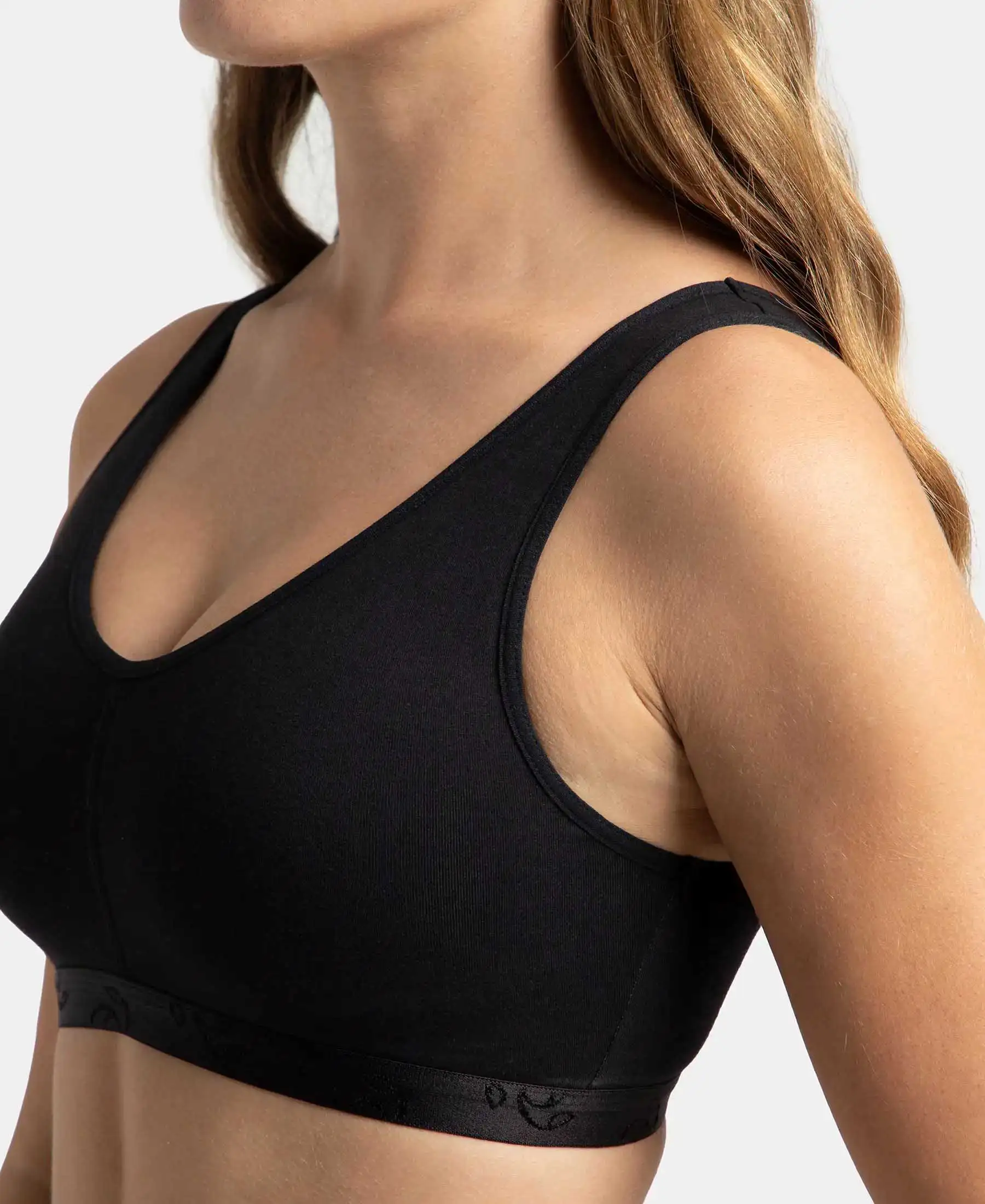 Wirefree Padded Super Combed Cotton Elastane Stretch Full Coverage Lounge and Sleep Bra with Removable Pads - Black - Image 8