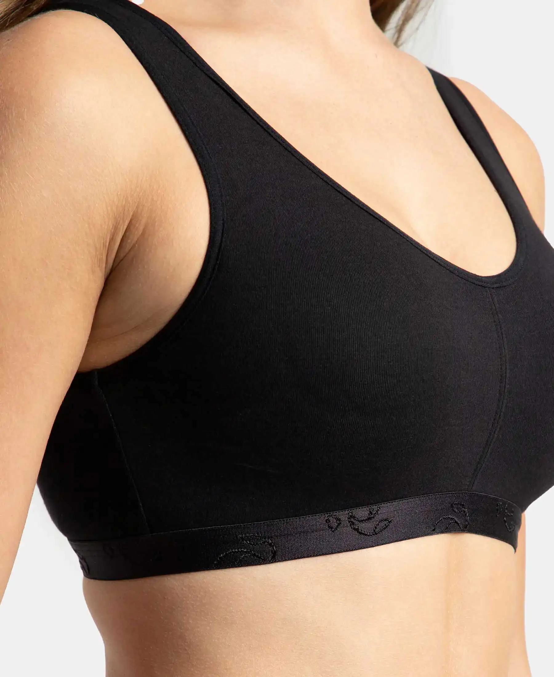 Wirefree Padded Super Combed Cotton Elastane Stretch Full Coverage Lounge and Sleep Bra with Removable Pads - Black - Image 9