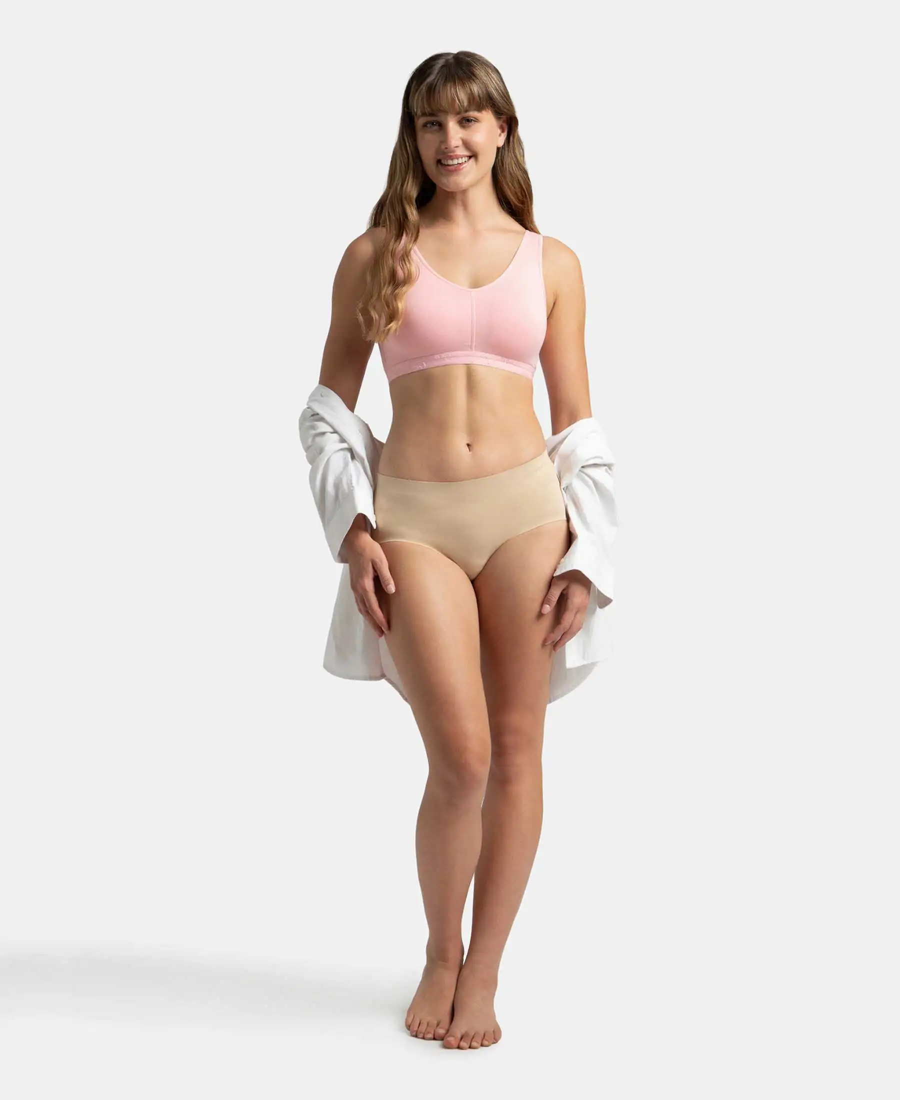 Wirefree Padded Super Combed Cotton Elastane Stretch Full Coverage Lounge and Sleep Bra with Removable Pads - Candy Pink - Image 6