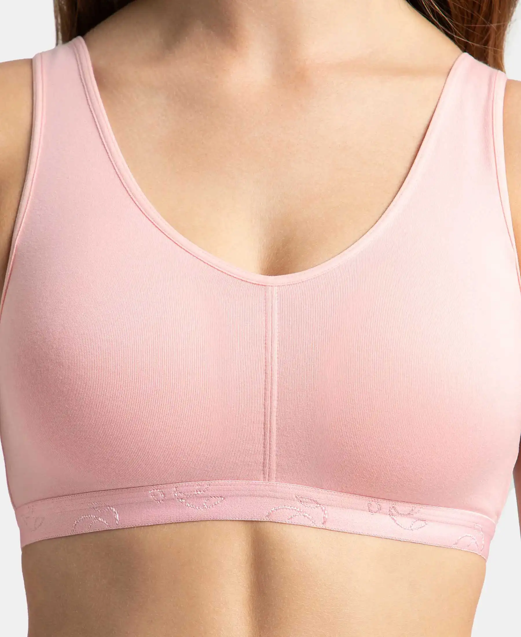 Wirefree Padded Super Combed Cotton Elastane Stretch Full Coverage Lounge and Sleep Bra with Removable Pads - Candy Pink - Image 7