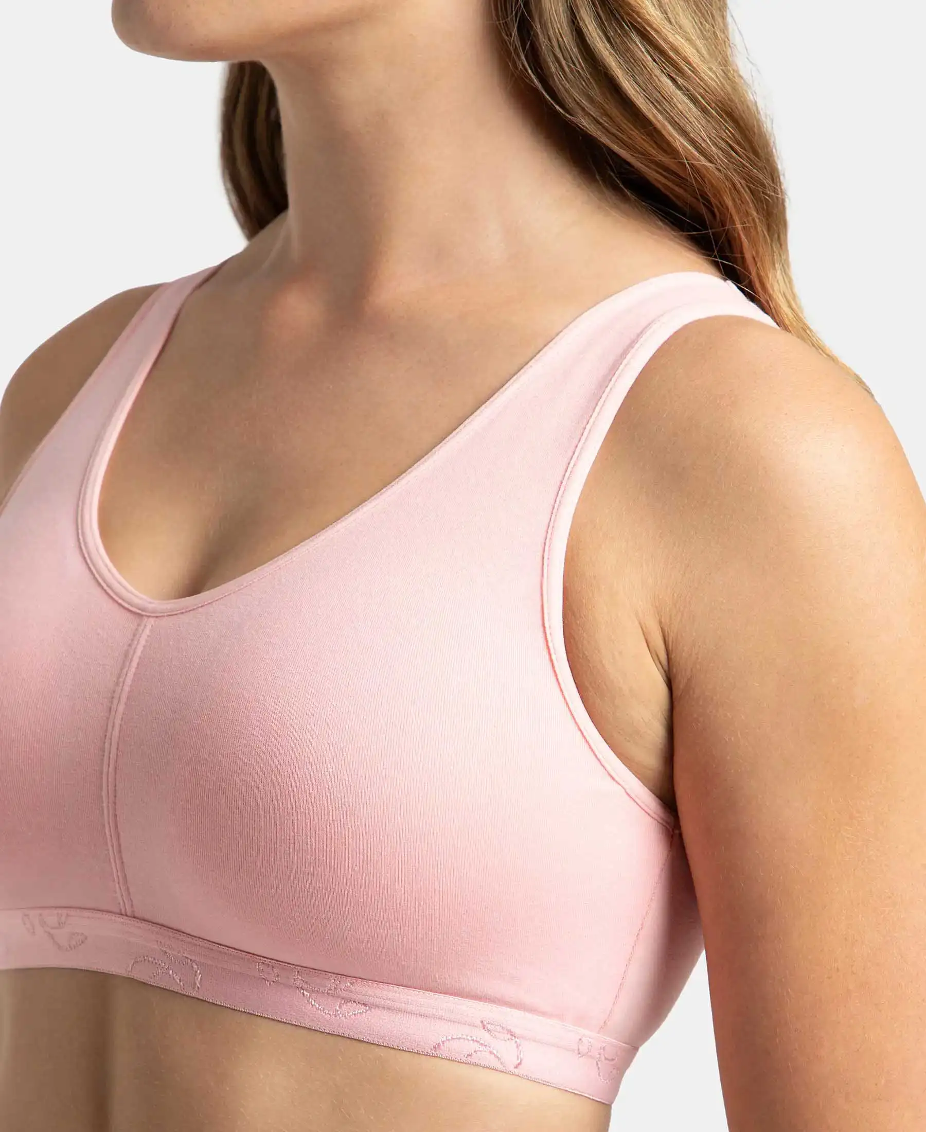 Wirefree Padded Super Combed Cotton Elastane Stretch Full Coverage Lounge and Sleep Bra with Removable Pads - Candy Pink - Image 8