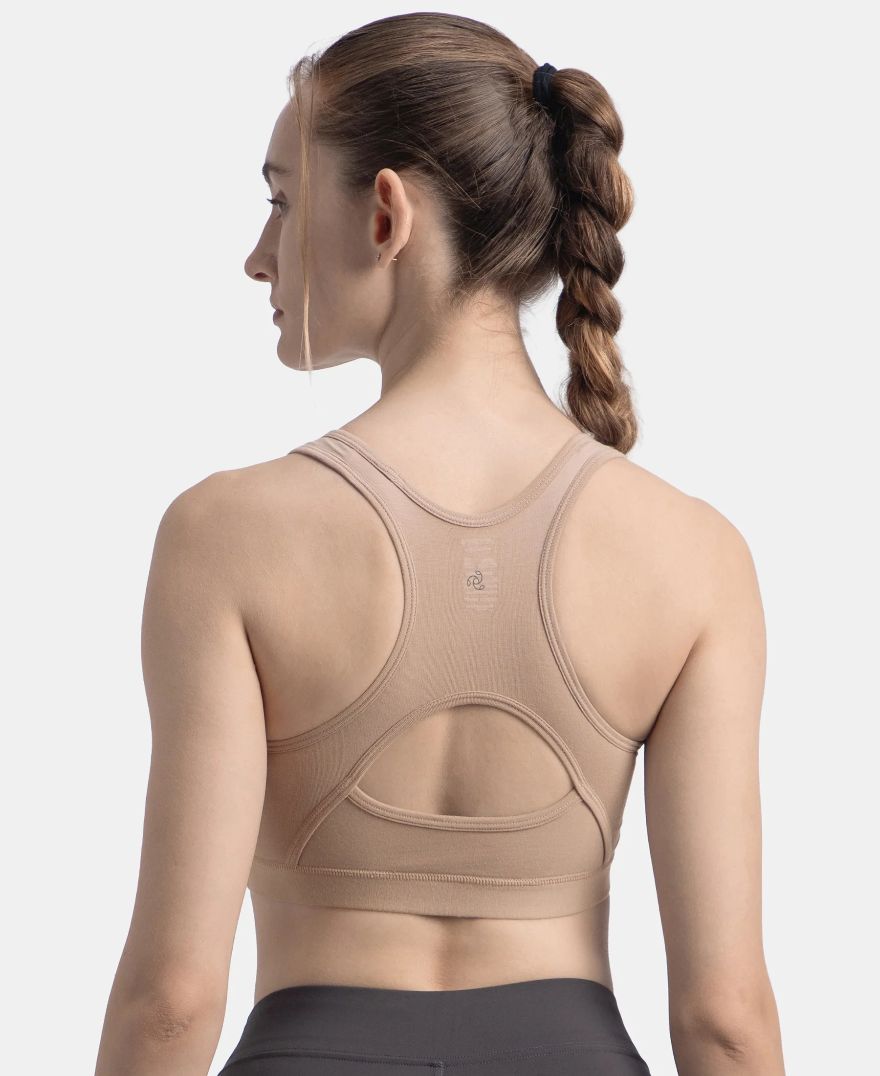 Wirefree Padded Super Combed Cotton Elastane Stretch Full Coverage Racerback Styling Active Bra with StayFresh and Moisture Move Treatment - Mocha - Image 3