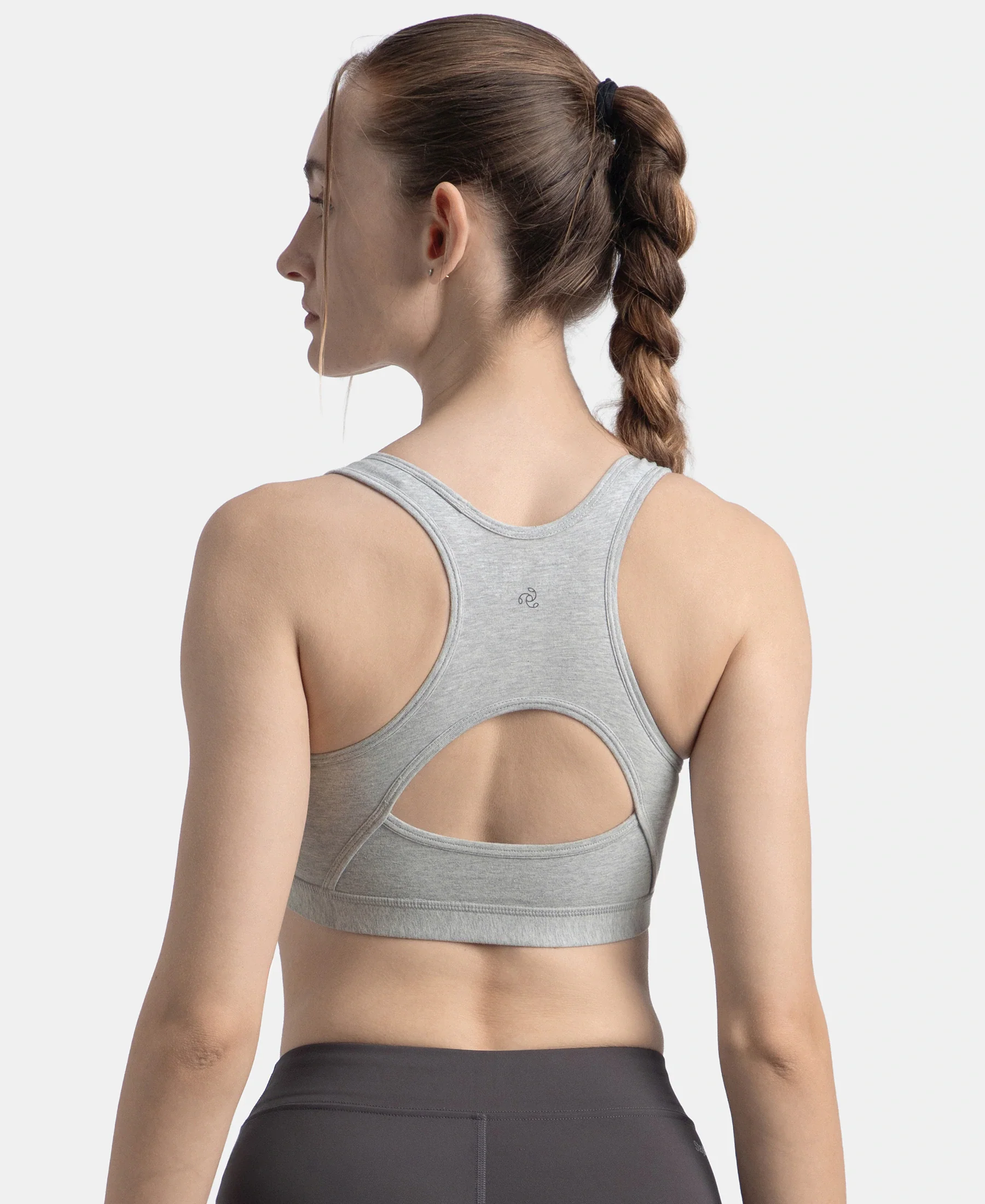 Wirefree Padded Super Combed Cotton Elastane Stretch Full Coverage Racerback Styling Active Bra with StayFresh and Moisture Move Treatment - Steel Grey Melange - Image 3
