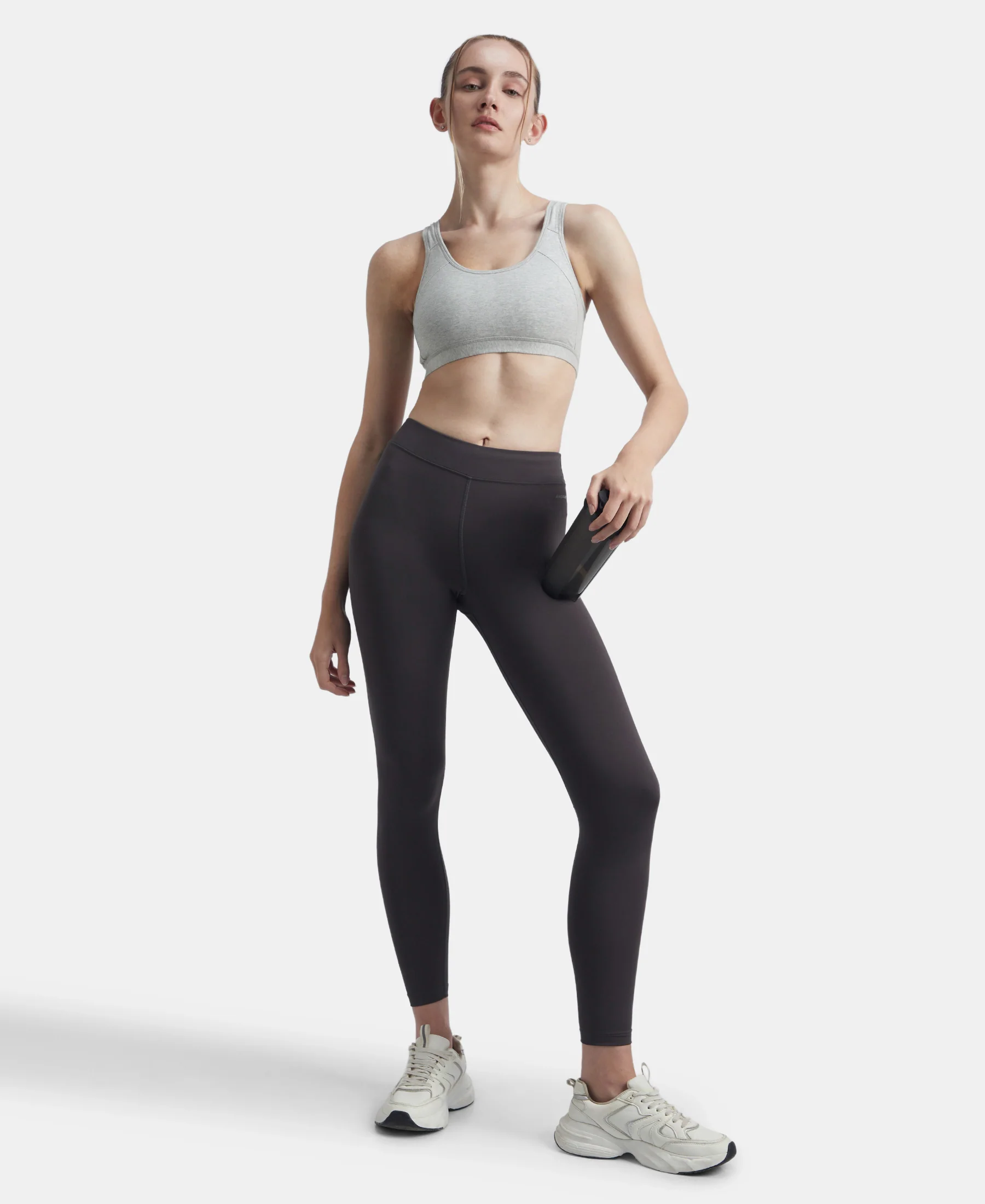 Wirefree Padded Super Combed Cotton Elastane Stretch Full Coverage Racerback Styling Active Bra with StayFresh and Moisture Move Treatment - Steel Grey Melange - Image 6
