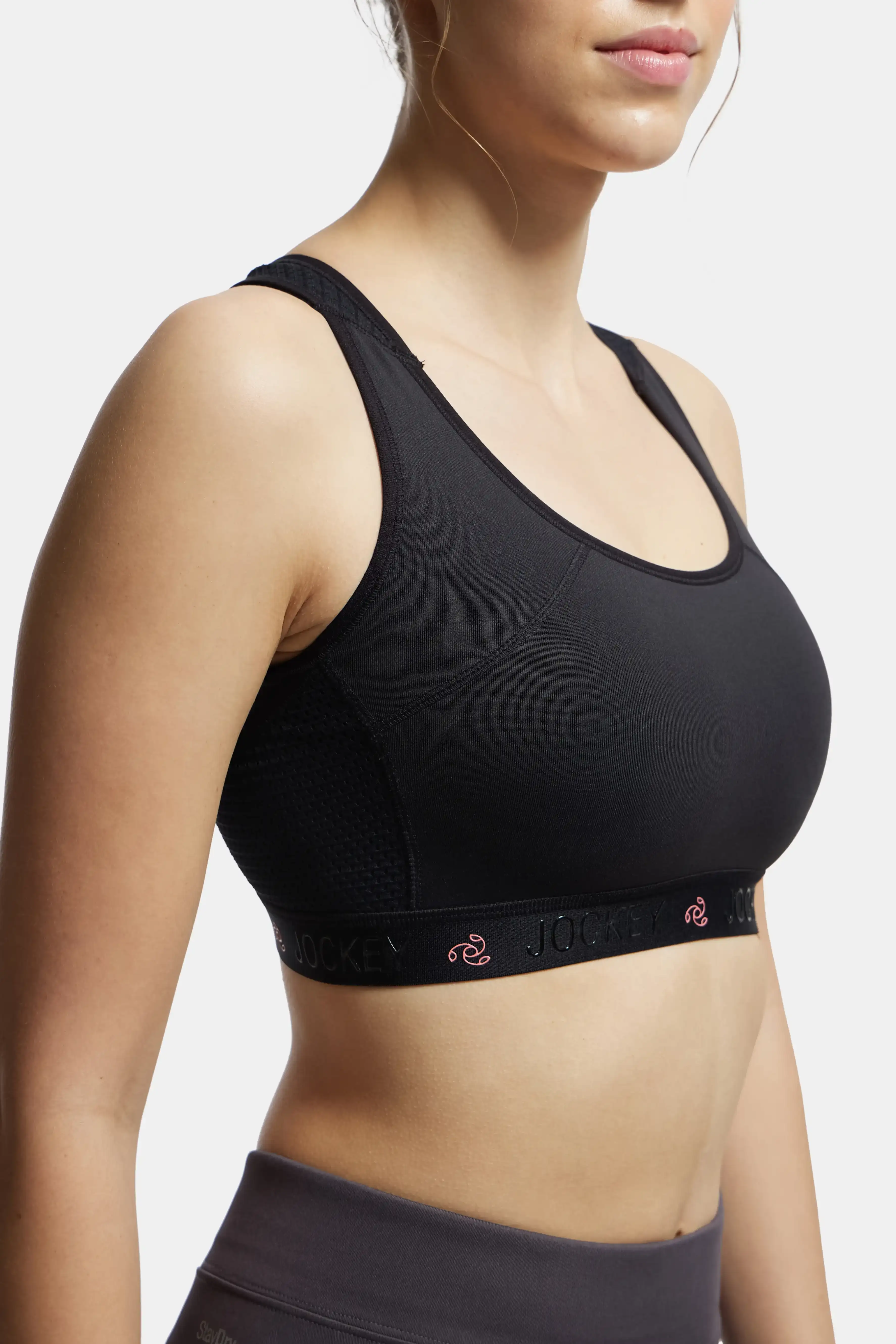 Wirefree Padded Tactel Nylon Elastane Stretch Full Coverage Racerback Styling Sports Bra with StayFresh and StayDry Treatment - Black - Image 6