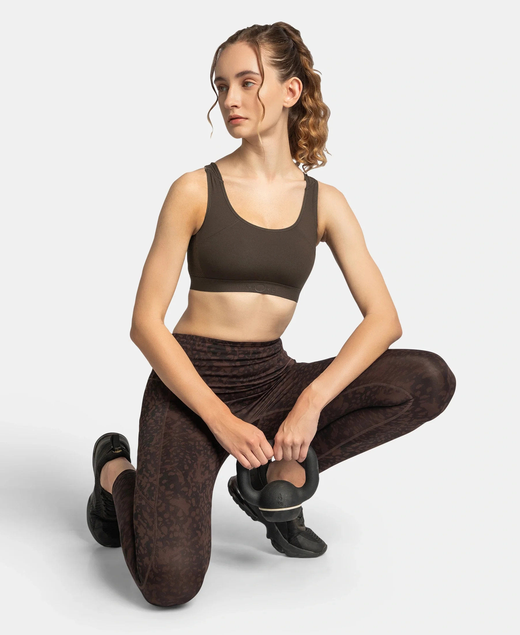 Wirefree Padded Tactel Nylon Elastane Stretch Full Coverage Racerback Styling Sports Bra with StayFresh and StayDry Treatment - Coffee - Image 5