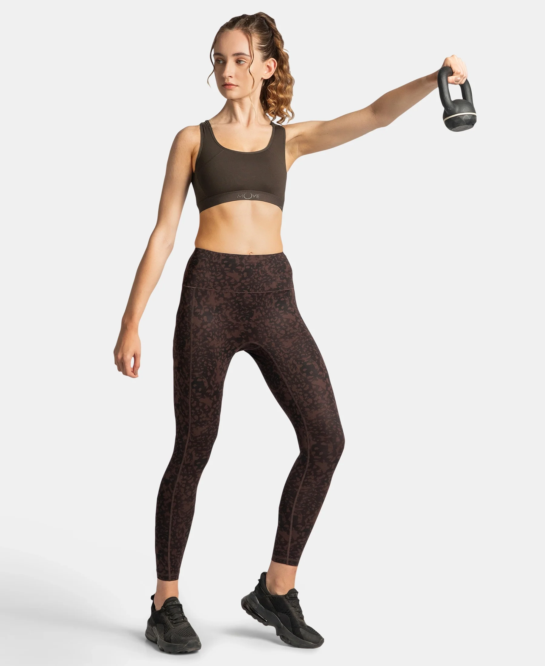 Wirefree Padded Tactel Nylon Elastane Stretch Full Coverage Racerback Styling Sports Bra with StayFresh and StayDry Treatment - Coffee - Image 6
