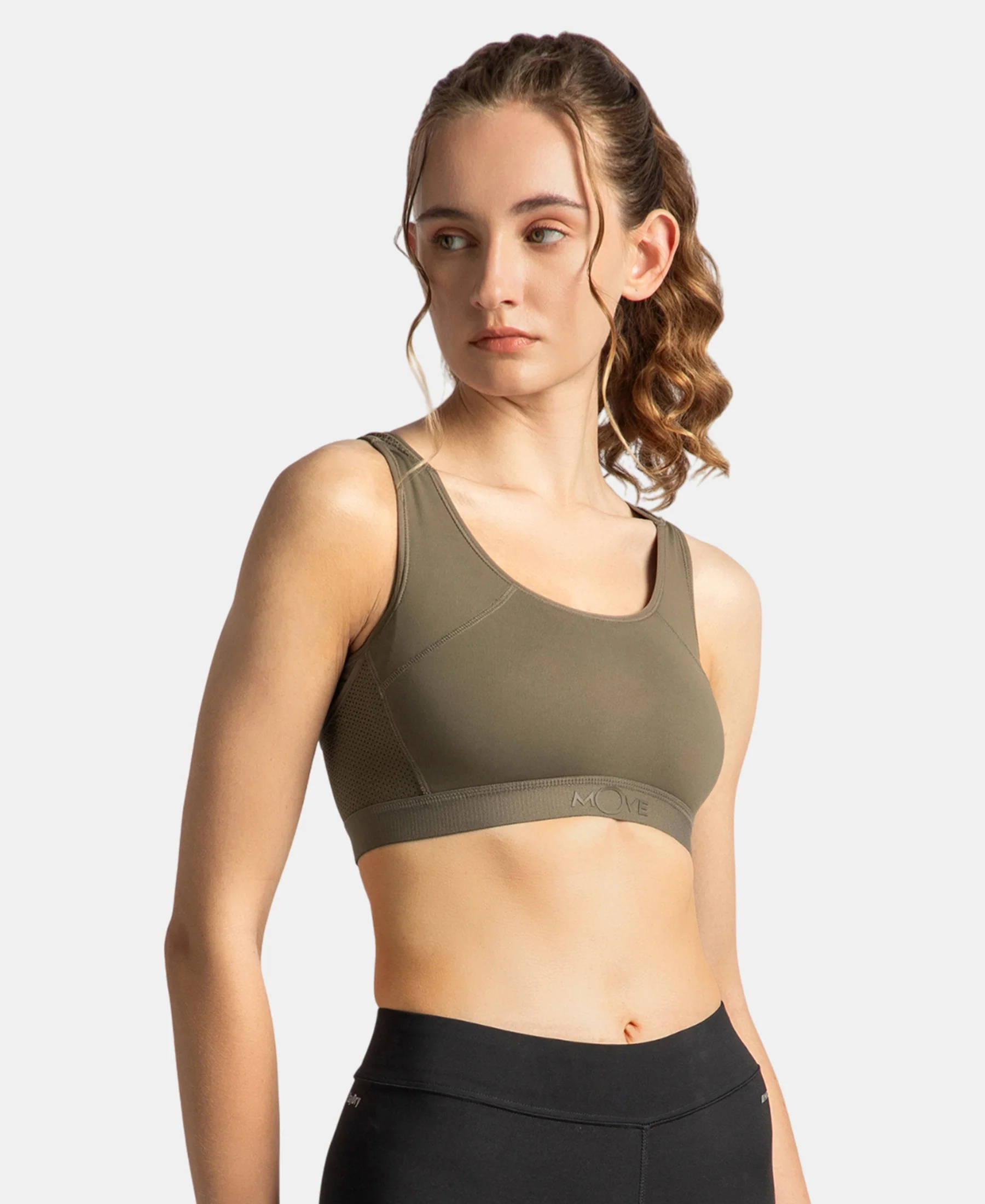 Wirefree Padded Tactel Nylon Elastane Stretch Full Coverage Racerback Styling Sports Bra with StayFresh and StayDry Treatment - Earth - Image 2