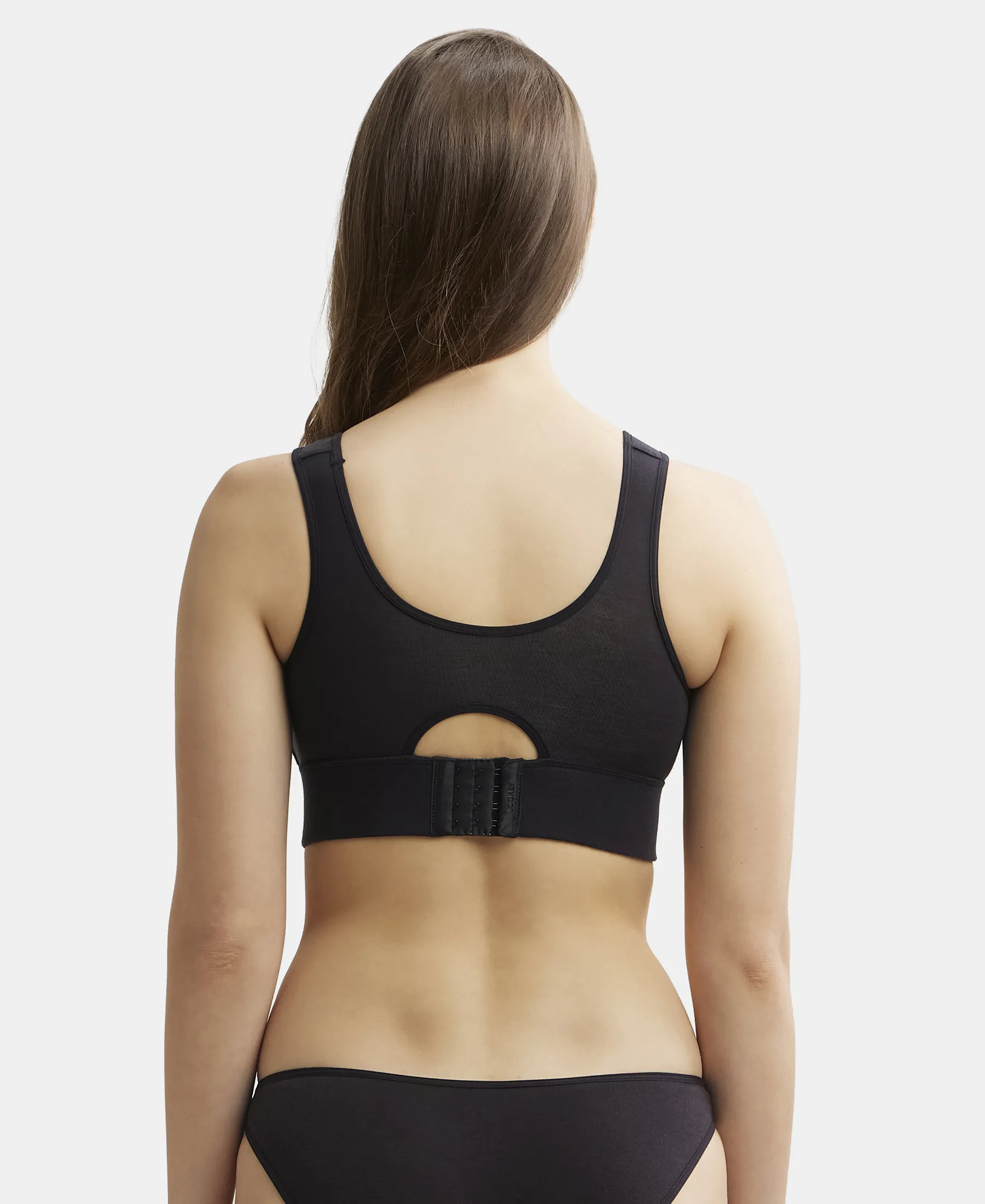 Wirefree Padded Tencel Lyocell Elastane Stretch Full Coverage Lounge Bra with Stay Fresh Properties and Removable Pads - Black - Image 3